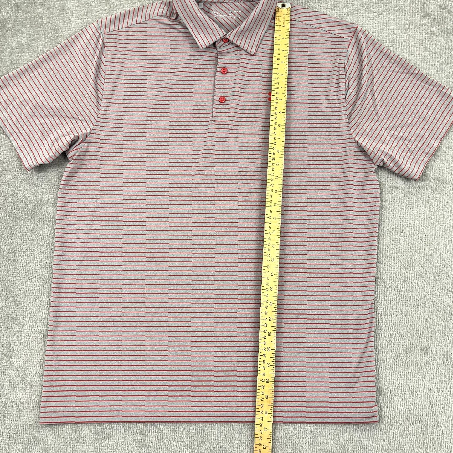 Under Armour Under Armour Polo Shirt Mens Large Gray Red Striped Heatgear Performance Golf Size US L / EU 52-54 / 3 - 4 Thumbnail