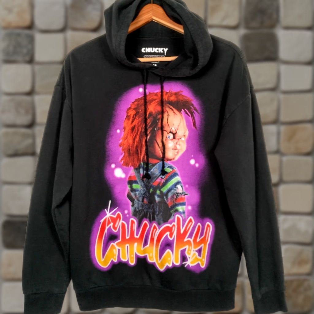 Vintage VINTAGE? (no) Chucky Doll Hoodie Hoodie Men M Black Pullover Horror Movie Graphic Hooded Sweatshirt Halloween Doll 90s Mens Size US M / EU 48-50 / 2 - 1 Thumbnail