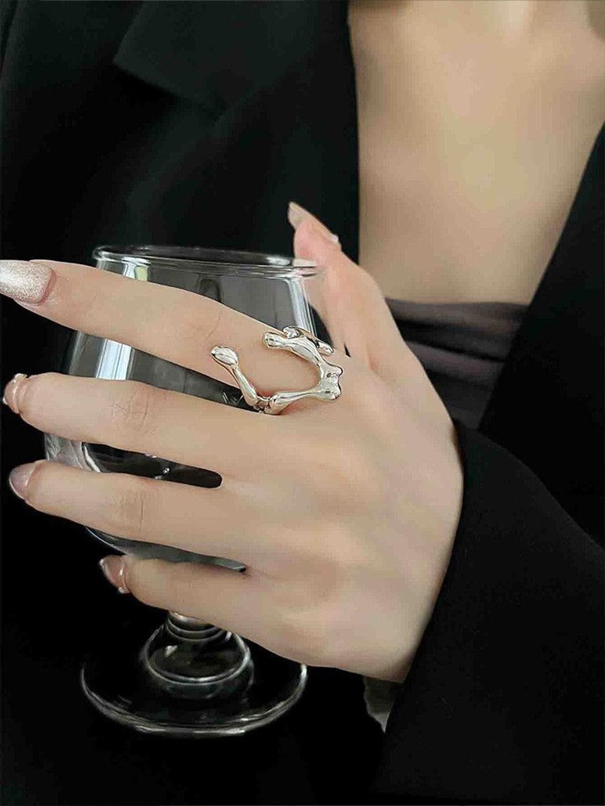 Jewelry Liquid Metal Chunky Hollow Open Adjustable Set Of Rings Size ONE SIZE - 3 Thumbnail