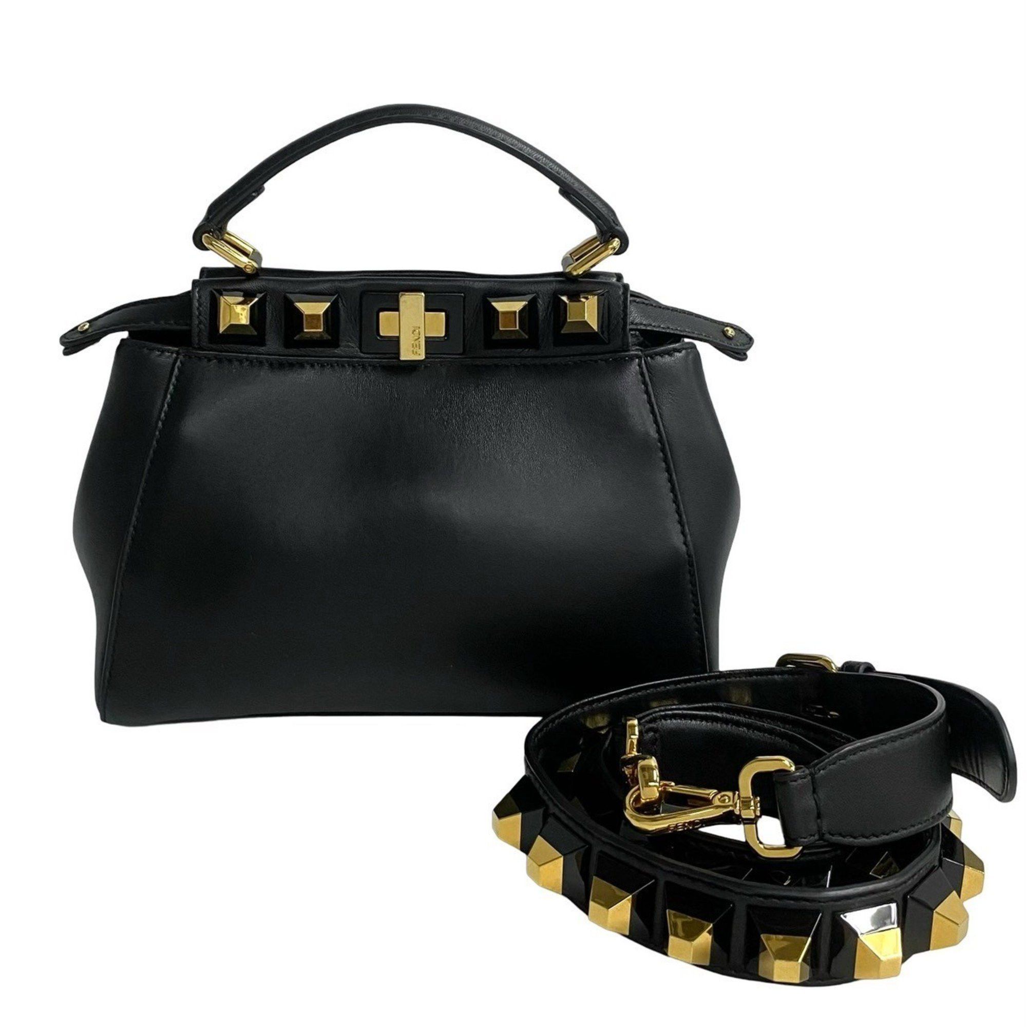 FENDI Peekaboo Mini Studded Leather 2-Way Shoulder Bag/Handbag in