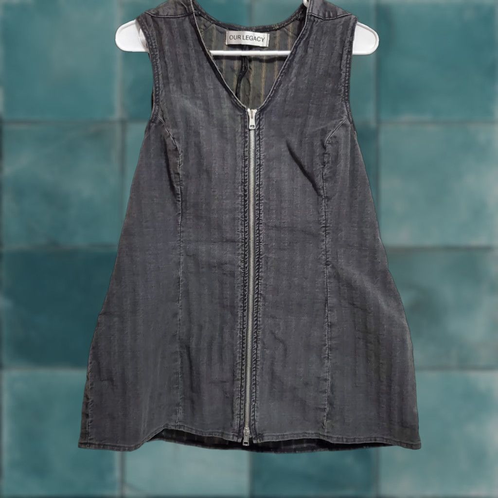 Our Legacy VINTAGE OUR LEGACY Biker Zip Vest Women 42 M Washed Gray Torino Stripe Denim Top Shirt Size M / US 6-8 / IT 42-44 - 1 Thumbnail