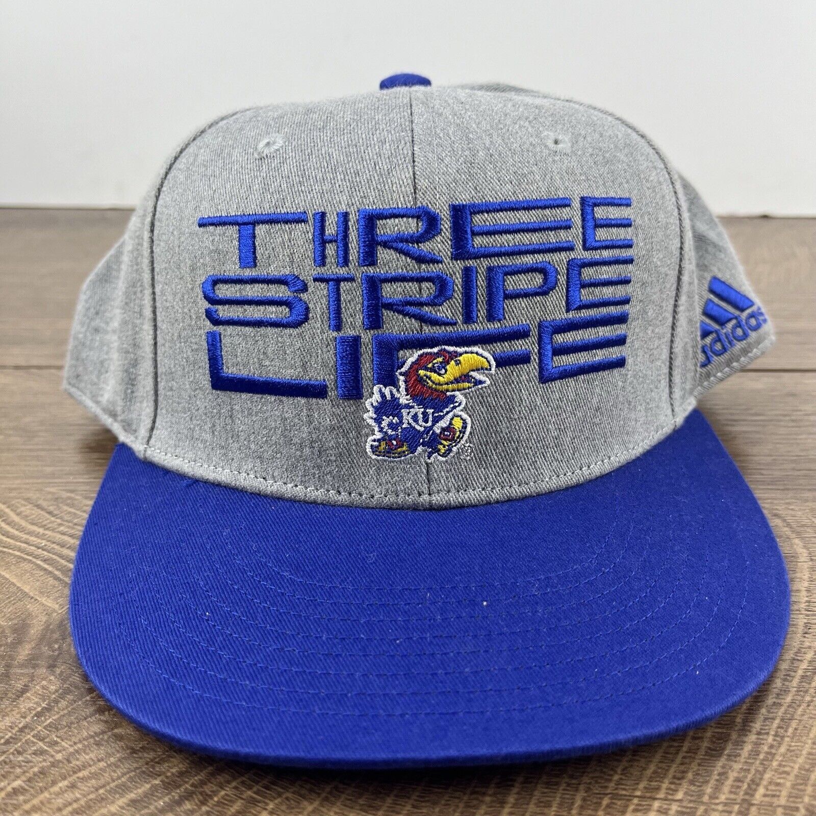 Adidas Kansas Jayhawks Hat Adidas Three Stripe Hat Gray Cap Adjusta Size ONE SIZE - 5 Thumbnail