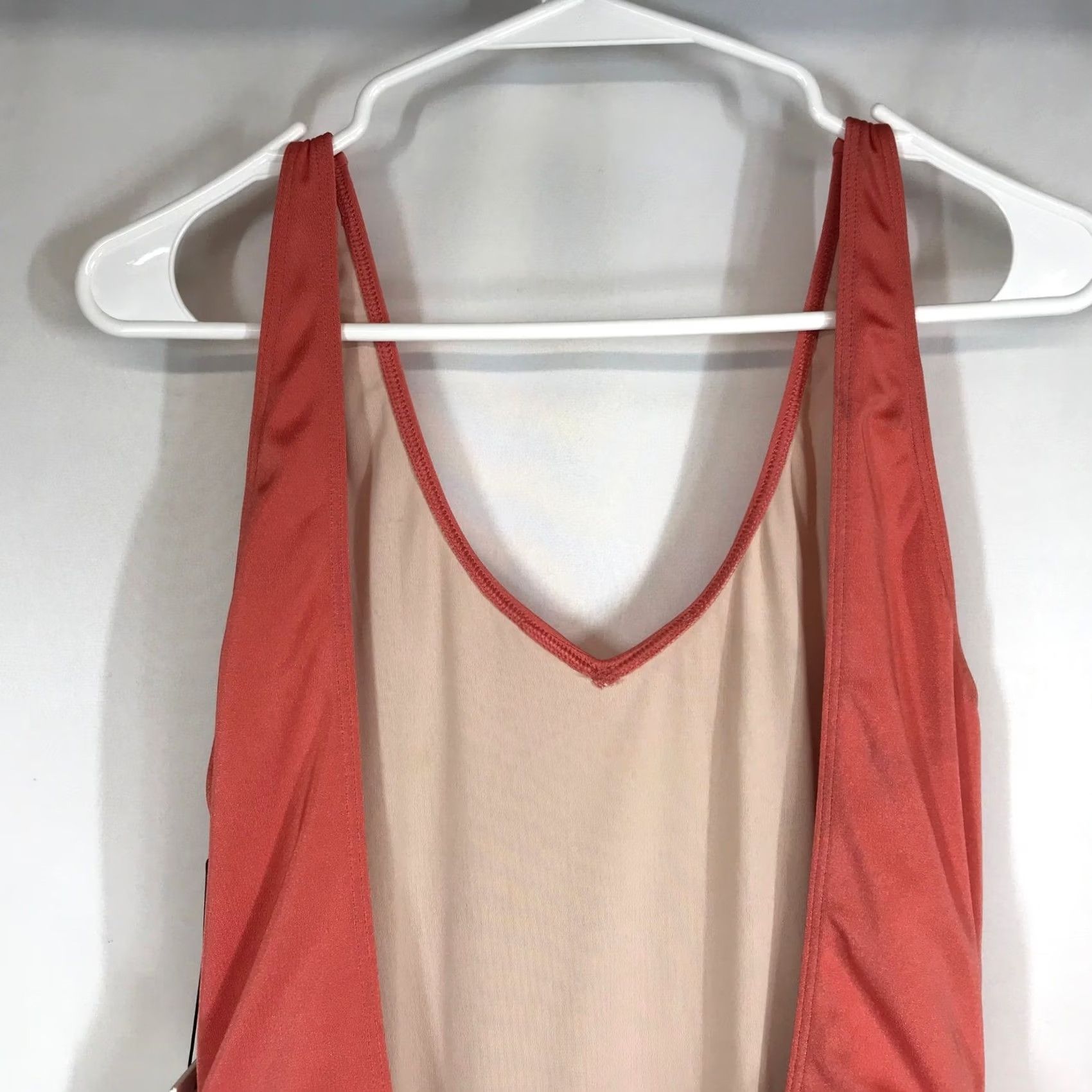 Nordstrom Nordstrom One Piece Swimsuit Coral Ruffle V Neck Low Back M Woman Size ONE SIZE - 5 Thumbnail