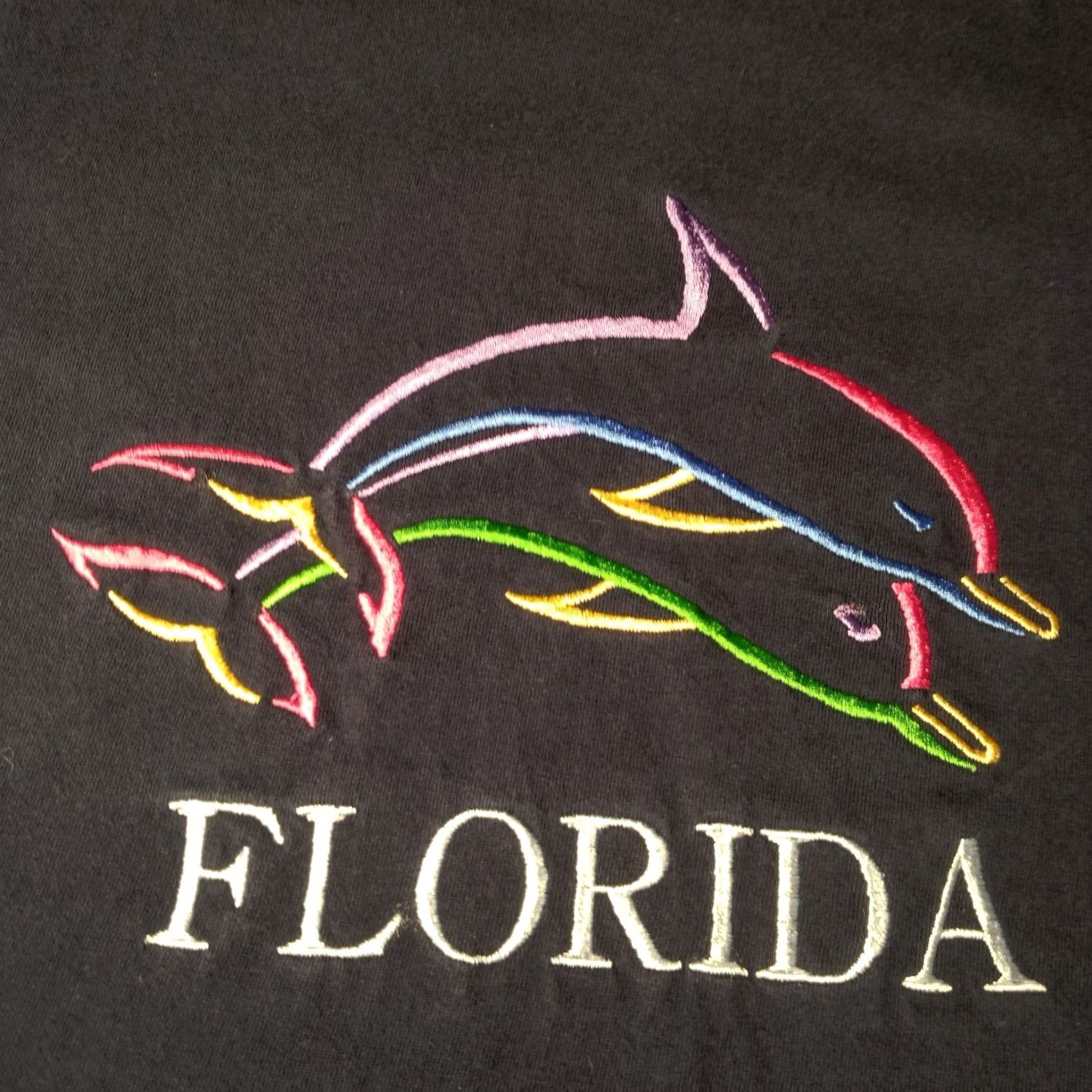 Rainbow VINTAGE Florida Dolphins Shirt XL Rainbow Embroidered Ocean Blue Blue Horz Men T-Shirt Embroidered Dolphins Holiday Tourist Size US XL / EU 56 / 4 - 6 Thumbnail