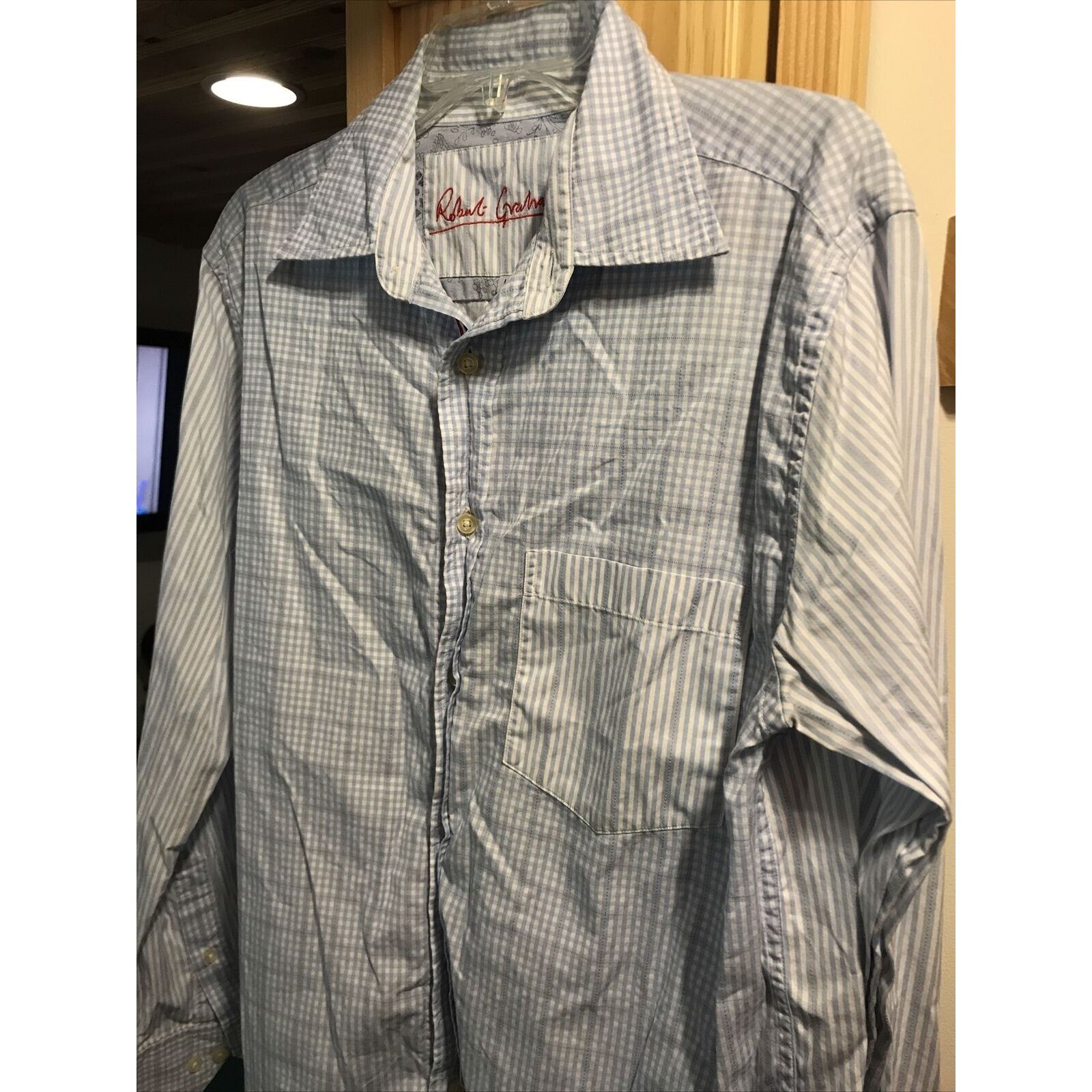 Robert Graham Robert Graham Men’s L Blue Check Striped Button Cotton Shirt Size US L / EU 52-54 / 3 - 5 Thumbnail