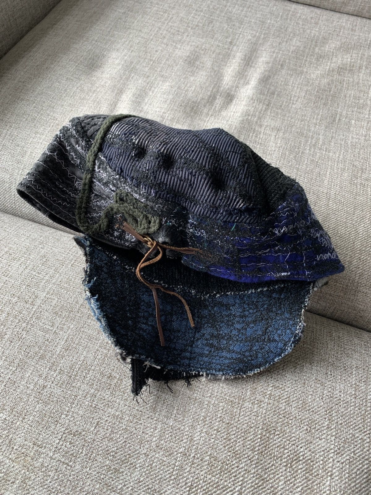 Japanese Brand 1/1 Thrashed Patchwork Hat Distressed by DARKPULL Size ONE SIZE - 2 Thumbnail