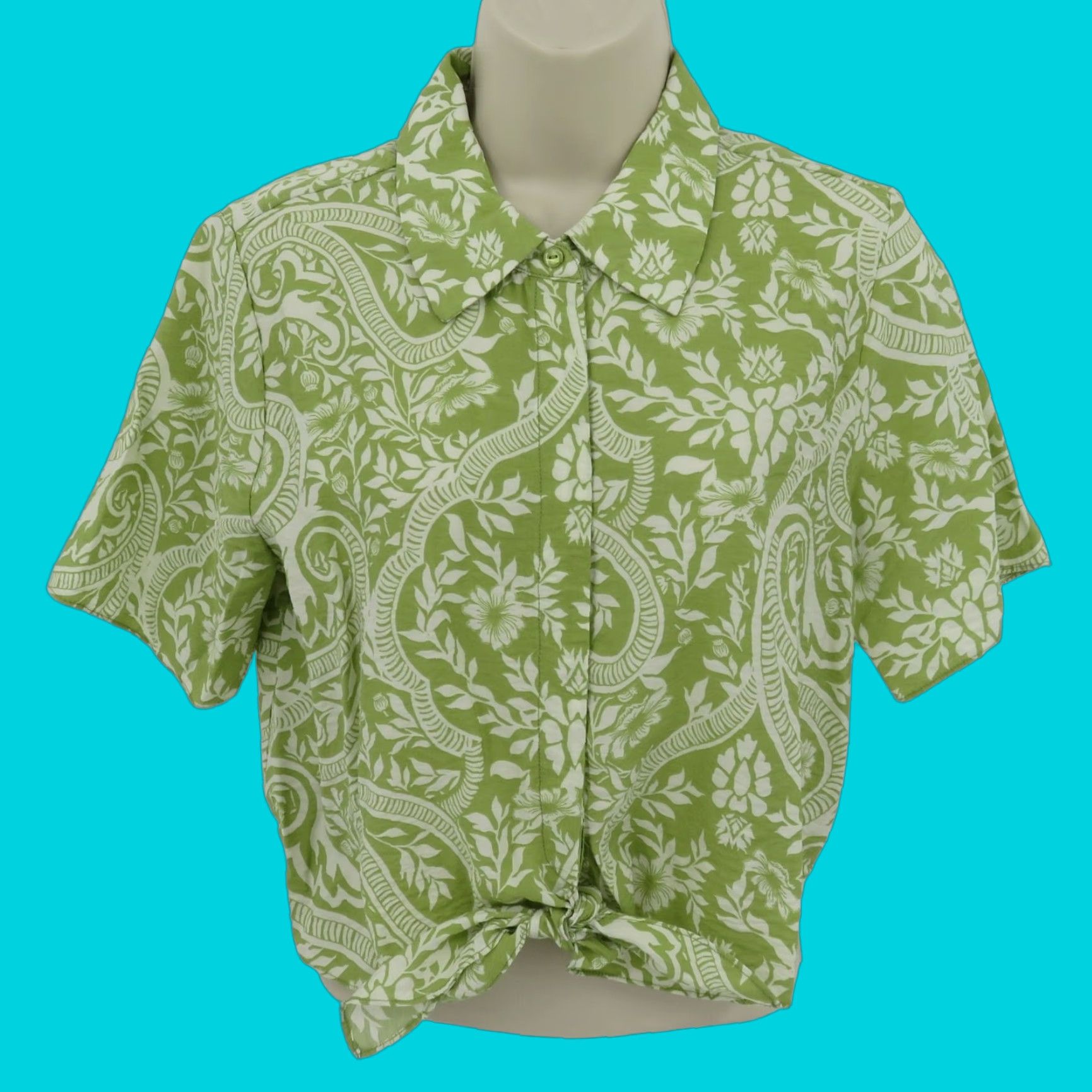 Joie JOIE Shirt Women M Green Flower Print Crop Front Collar Button Short Sleeve Floral Pattern Cropped Spring Summer Fall Winter Regular Size M / US 6-8 / IT 42-44 - 1 Thumbnail