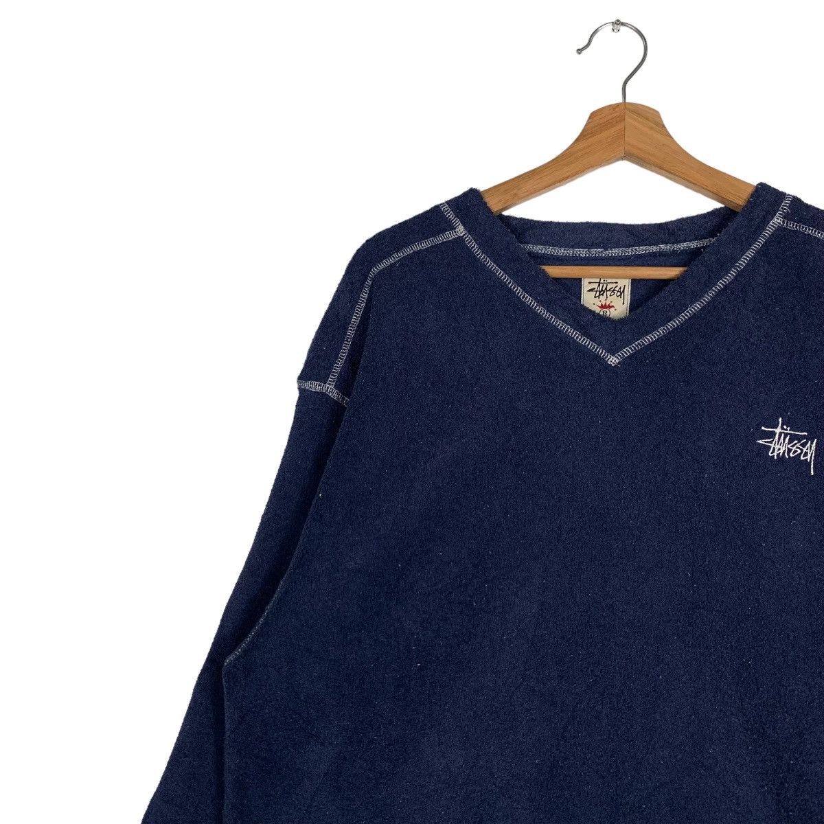 Stussy 90's STUSSY Embroidery Logo V Neck Fleece Sweater #0003-C1 Size US L / EU 52-54 / 3 - 5 Thumbnail