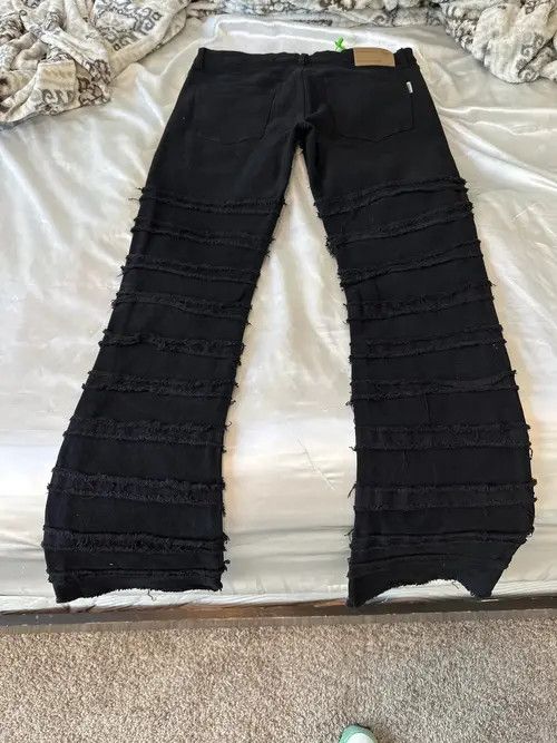 VIBE Black Striped Tassel Frayed Straight Baggy Jeans Pants Size US 32 / EU 48 - 4 Thumbnail
