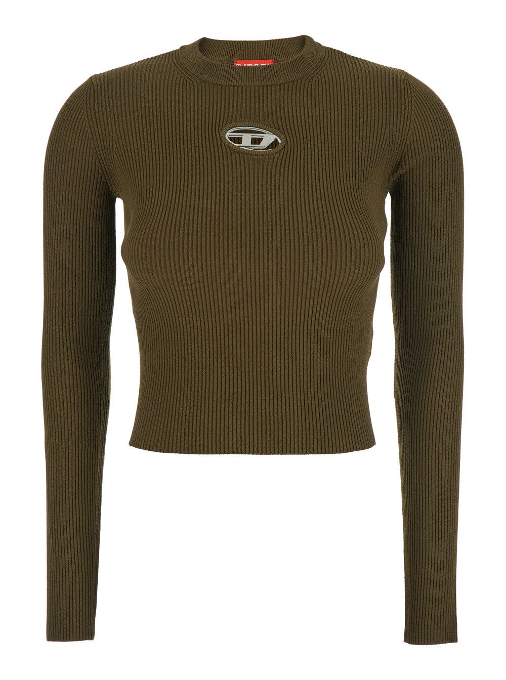 'M-Valari' Cropped Long-Sleeve Crewneck T-Shirt with Logo on the Front in Viscose Blend Woman