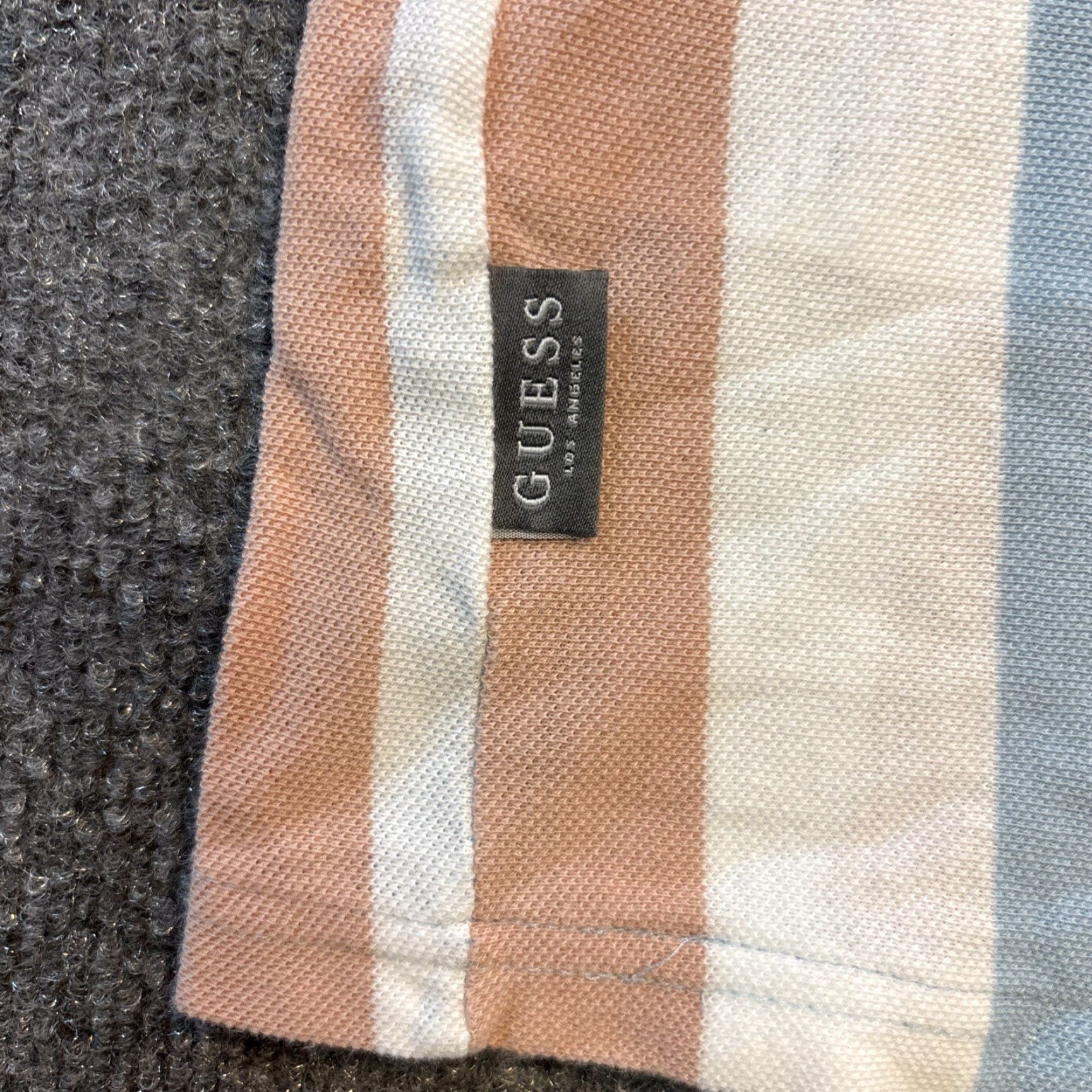 Guess VINTAGE GUESS Shirt Mens XL Pastel Stripe Textured Knit Casual Nautical Short Sleeve Crew Neck Blue Cotton Knit T-Shirt Size US XL / EU 56 / 4 - 6 Thumbnail