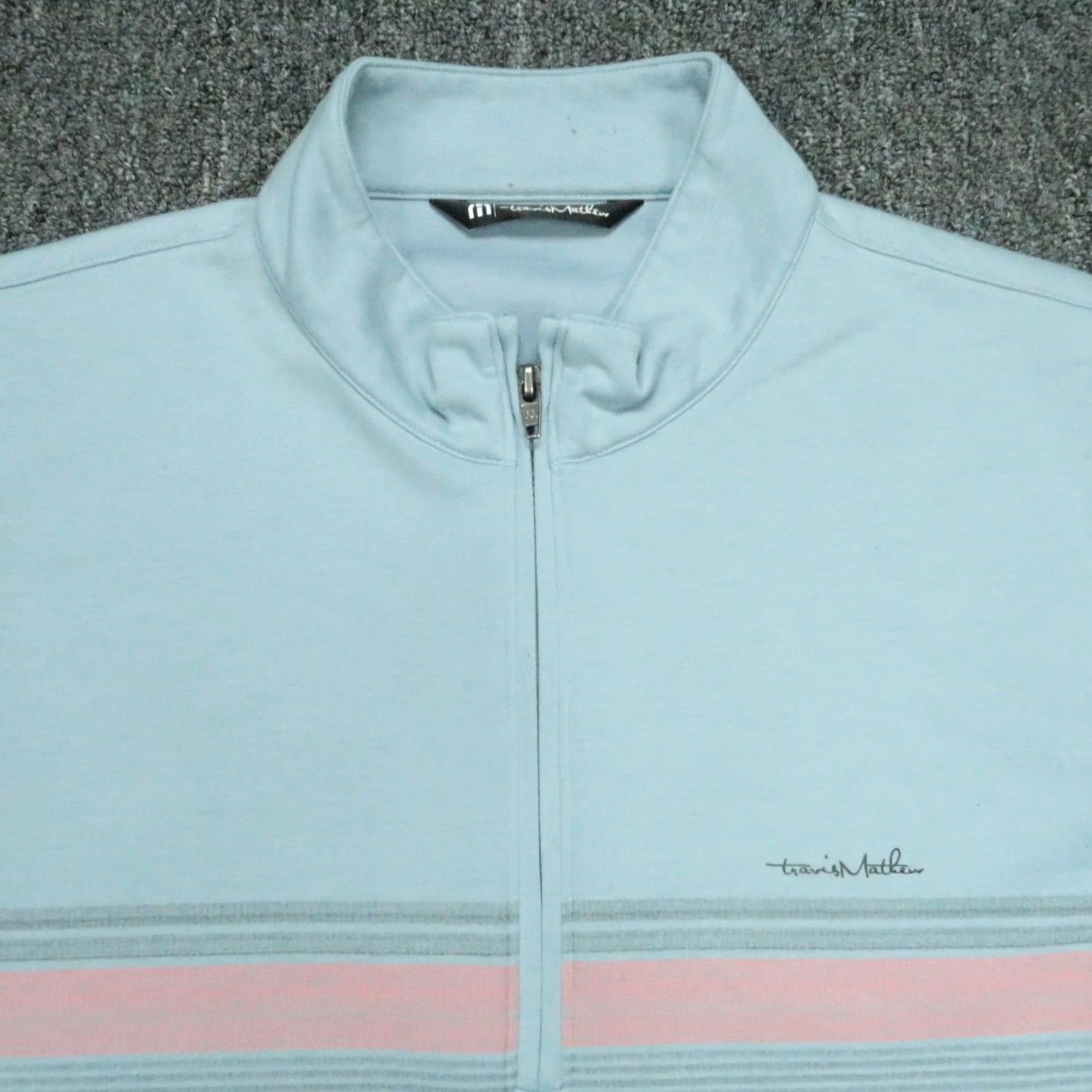 TravisMathew Travis Mathew Pullover Mens Large Blue Chest Stripe Quarter Zip Performance Size US L / EU 52-54 / 3 - 2 Thumbnail
