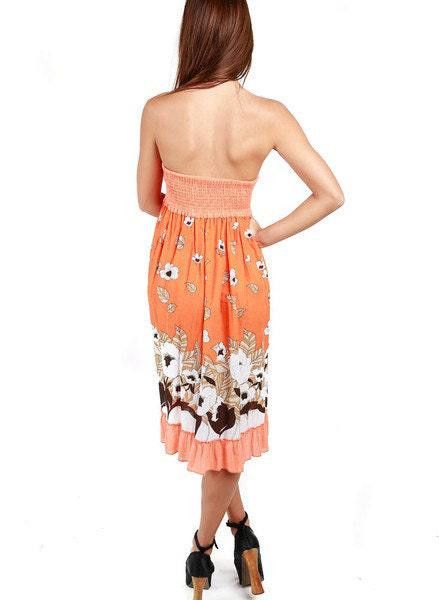 Designer 90s Vintage Floral Orange Summer Dress Japanese flowers Size M / US 6-8 / IT 42-44 - 3 Thumbnail