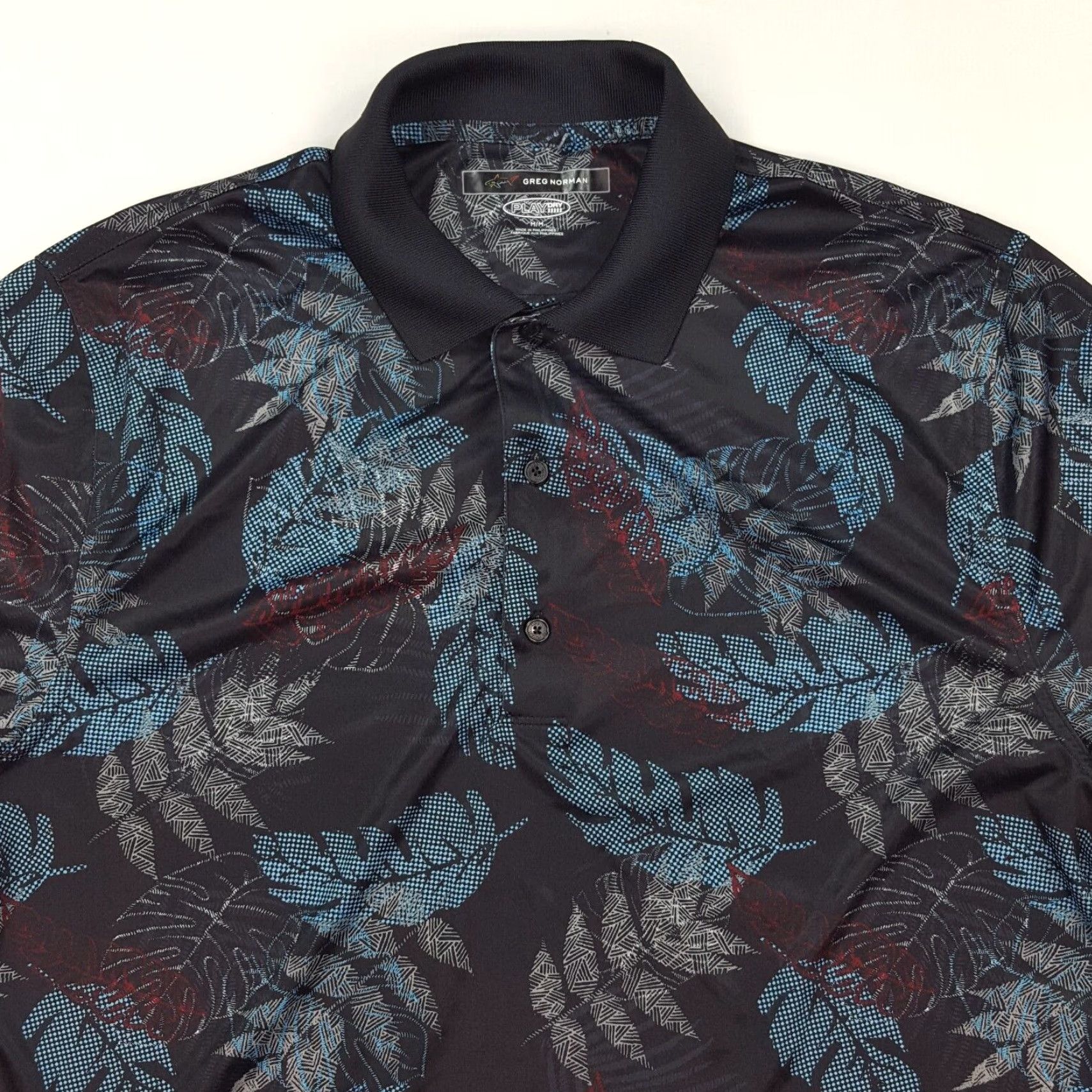 Vintage VINTAGE Greg Norman Polo Shirt Men’s Medium Blue Hawaiian Floral Polyester Collared Shirt Size 40R - 2 Thumbnail