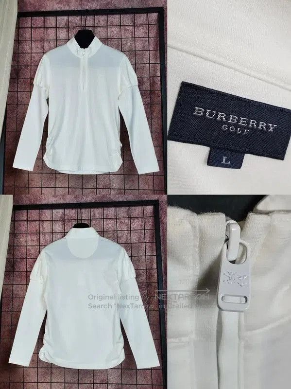 Burberry Burberry White Cotton Blend Embroidered Half-Zip Top. Size L / US 10 / IT 46 - 2 Thumbnail