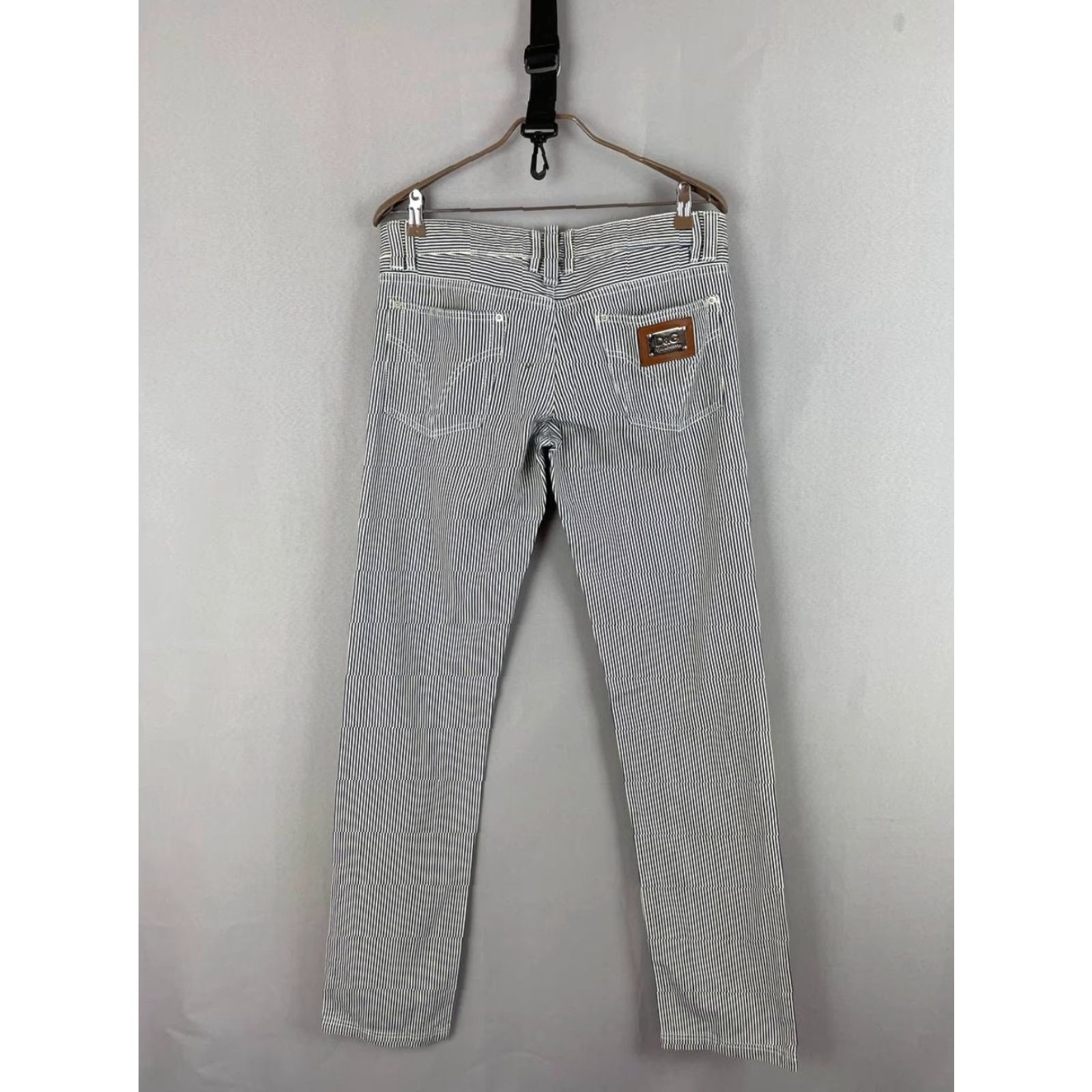 Dolce & Gabbana Dolce&Gabbana Pants Mens Size 33 Black & White Striped Cotton Belt Loop Button Flat Front 5-Pocket Cargo Regular Fit 7'' Leg Opening Womens? Size US 33 - 2 Thumbnail