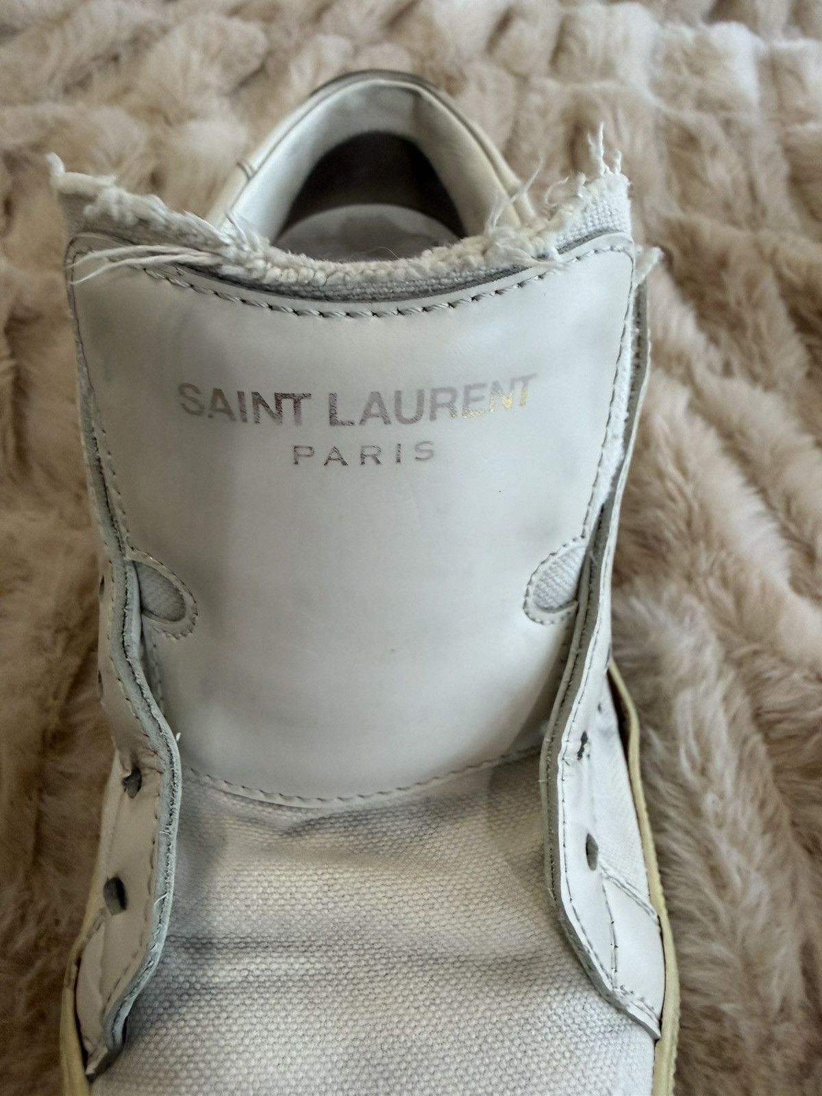 Saint Laurent Paris Saint Laurent Paris Distressed White Low-Top Sneakers Size US 6 / IT 36 - 7 Thumbnail