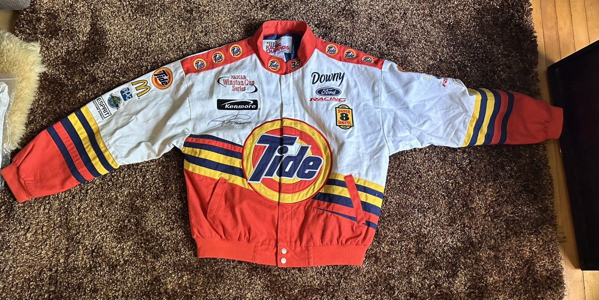 image of Nascar x Racing Ricky Kraven Autographed Racing Jacket Tide in White, Men's (Size XL)