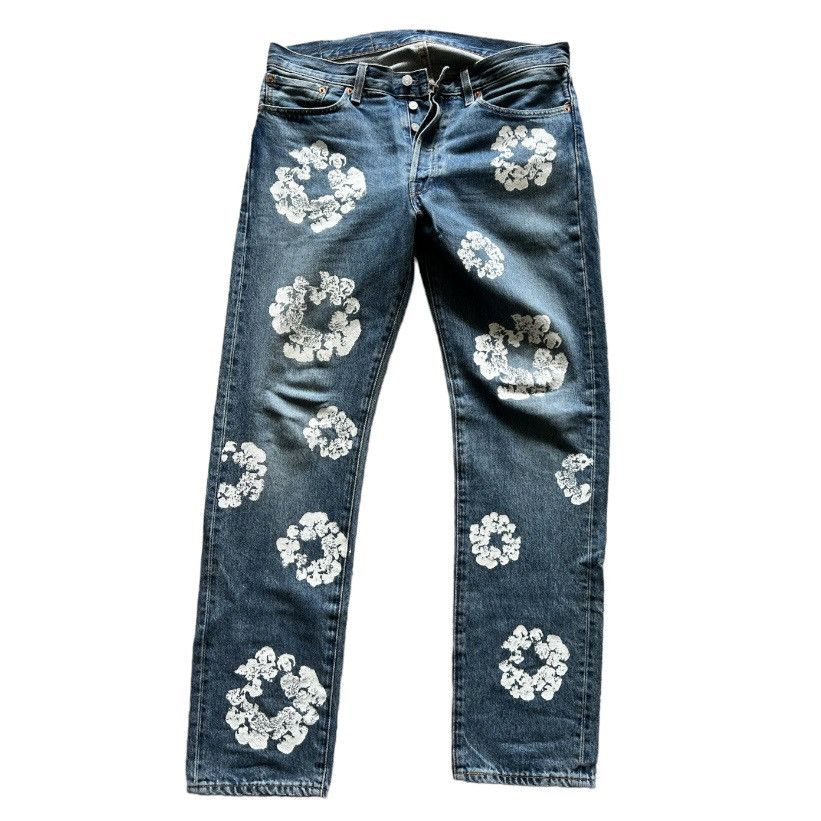 image of Denim Tears OG Cotton Wreath Jeans in Blue, Men's (Size 33)