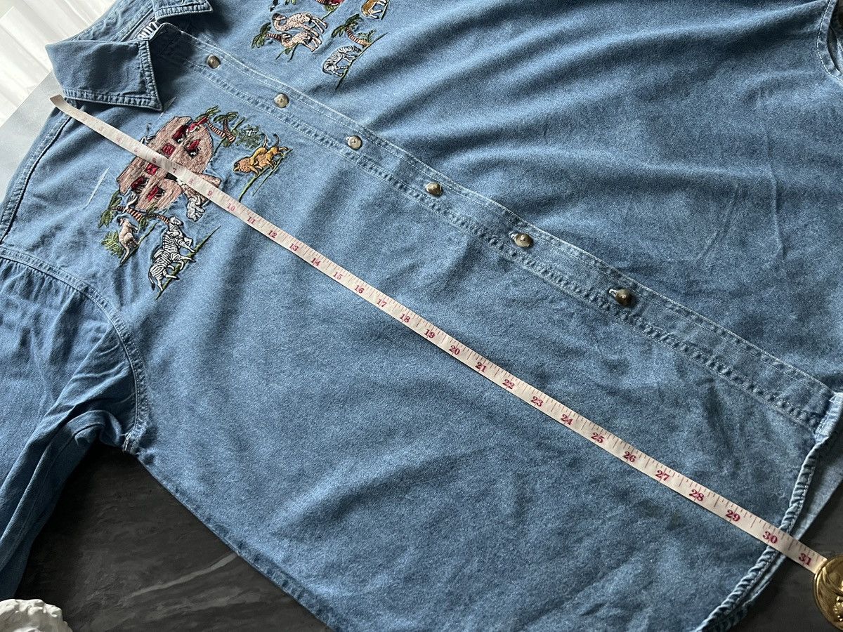 Vintage Quizz Newyork : Embroidered Animal Zoo Denim Shirt Size XXL / US 16-18 / IT 52-54 - 12 Thumbnail