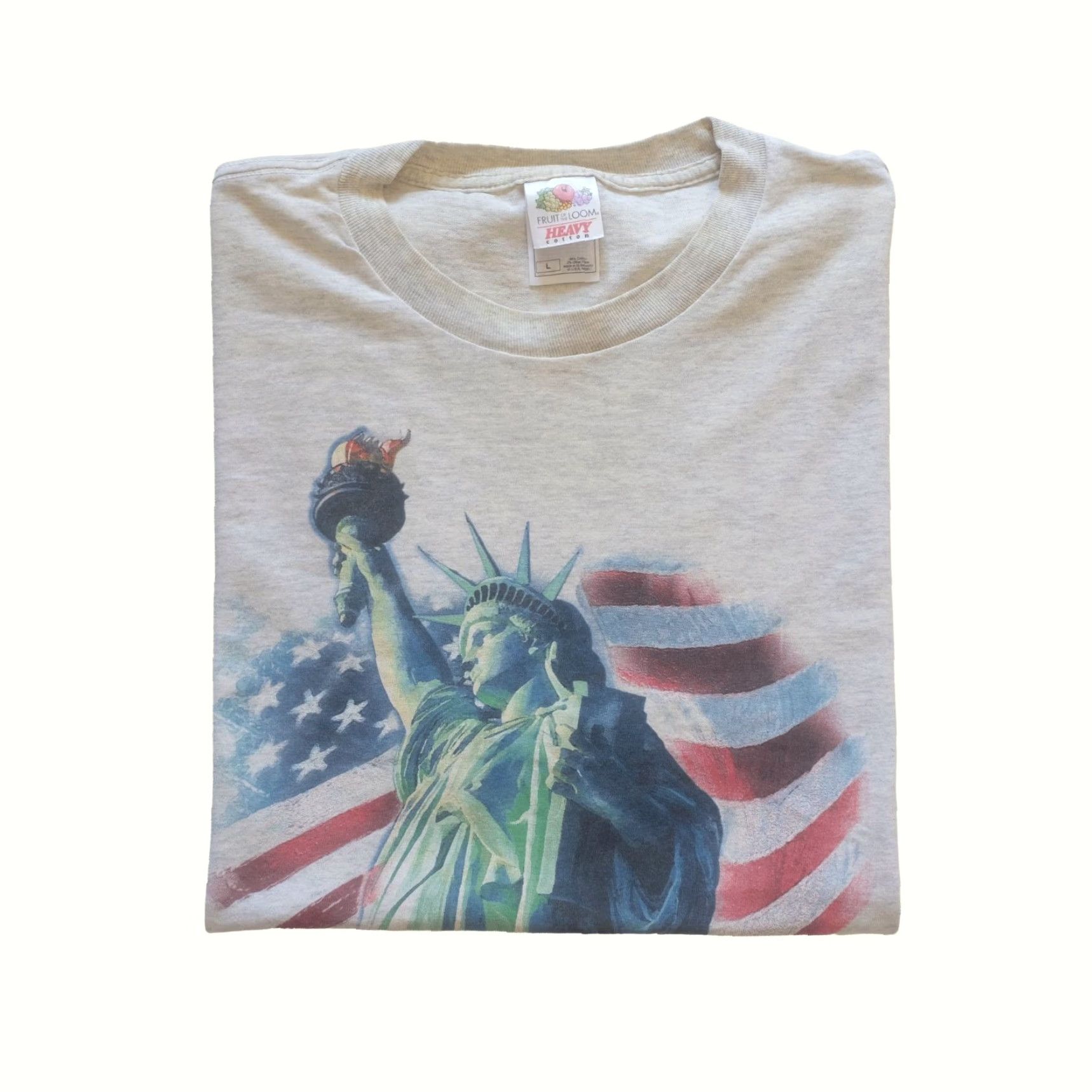 Fruit Of The Loom VINTAGE Fruit of the Loom 90s Statue of Liberty Gray T-Shirt Men Sz L Short Sleeve Crew Neck 22" Pit to Pit 29" Length Size US L / EU 52-54 / 3 - 2 Thumbnail