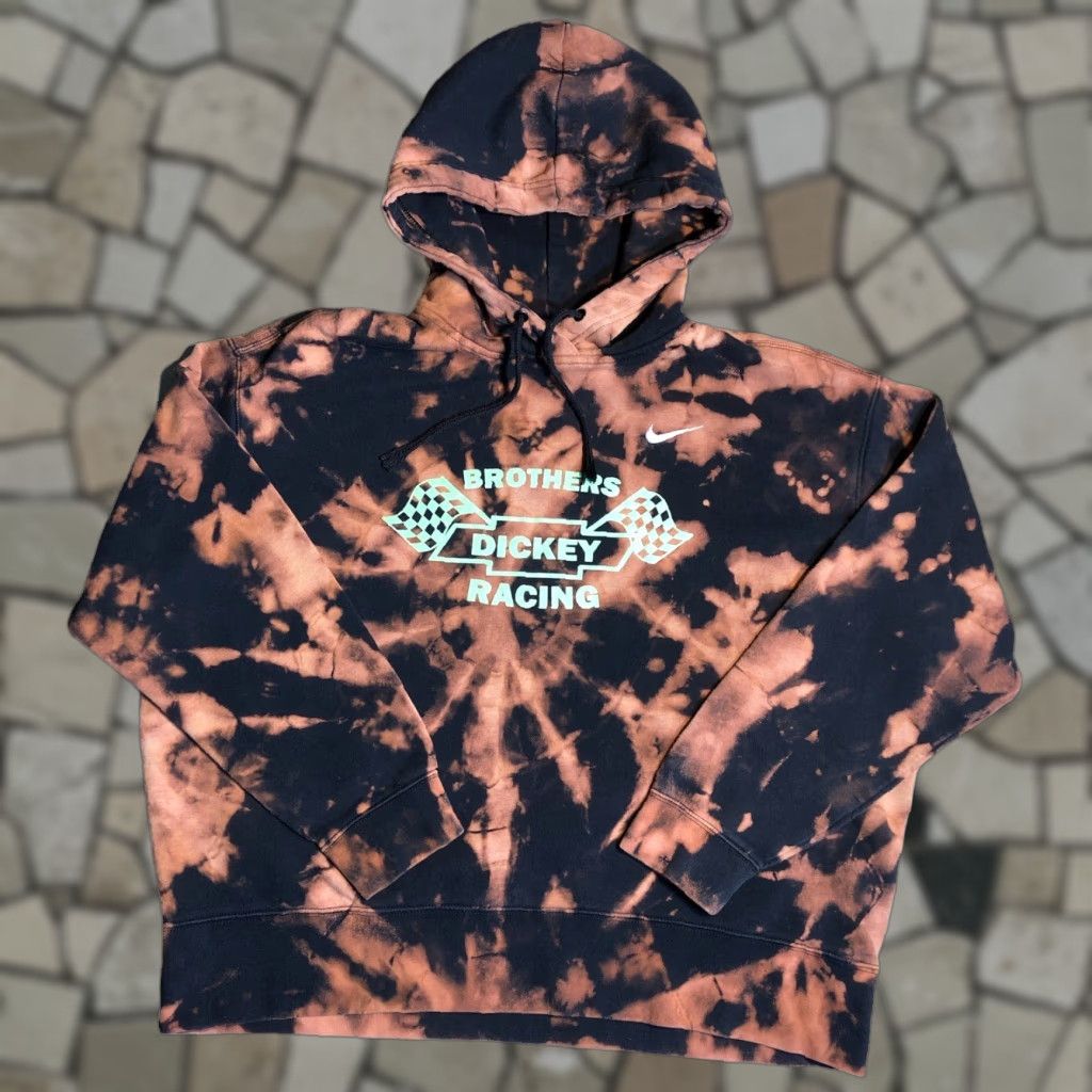 Nike VINTAGE Nike Hoodie Womens L Sweatshirt Acid Wash Tie Dye Black Glitter Dickey Racing Size L / US 10 / IT 46 - 1 Thumbnail