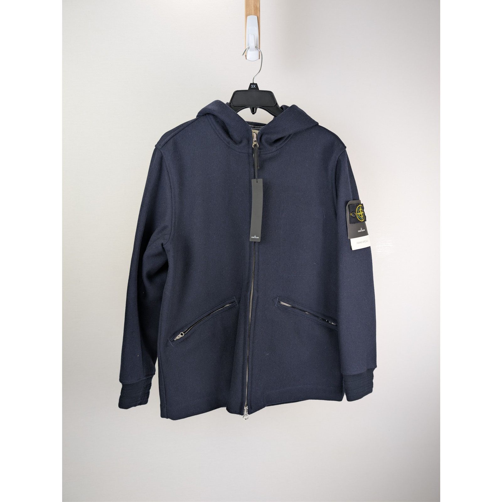 o1rshd1 Panno Speciale Hoodie Jacket in navy blue wool blend