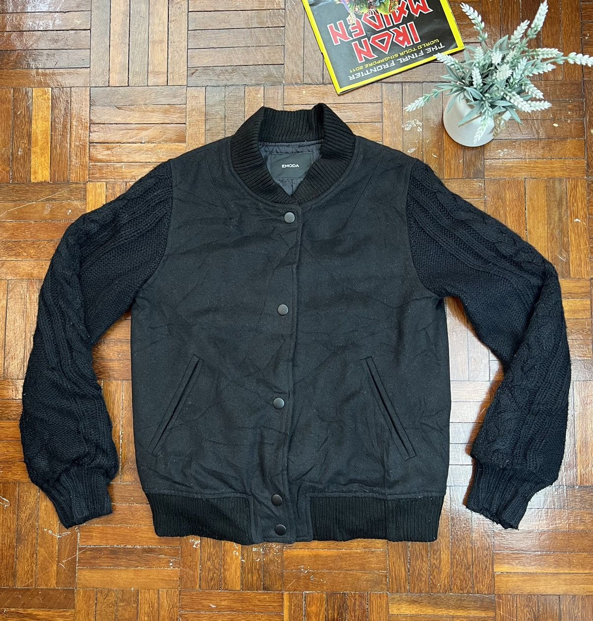 image of Varsity Jacket VTG Emoda Mark Styler Varsity Wool Jacket in Black, Men's (Size Small)