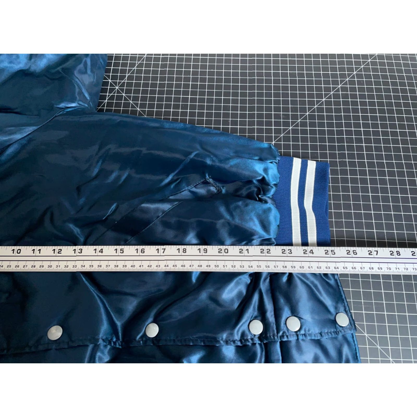 Warehouse VINTAGE 80s Satin Bomber Jacket Mens XL Blue Warehouse Dick chainstitch script Snap Front Pockets Quilted Lined Size US XL / EU 56 / 4 - 5 Thumbnail
