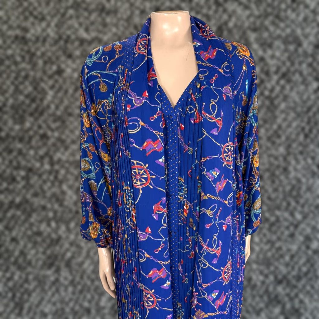 Vintage VINTAGE 90s Diane Fries Dress Shirt Dress Bohemian Blue Polyester Long Sleeve Casual Womens Size ONE SIZE - 1 Thumbnail