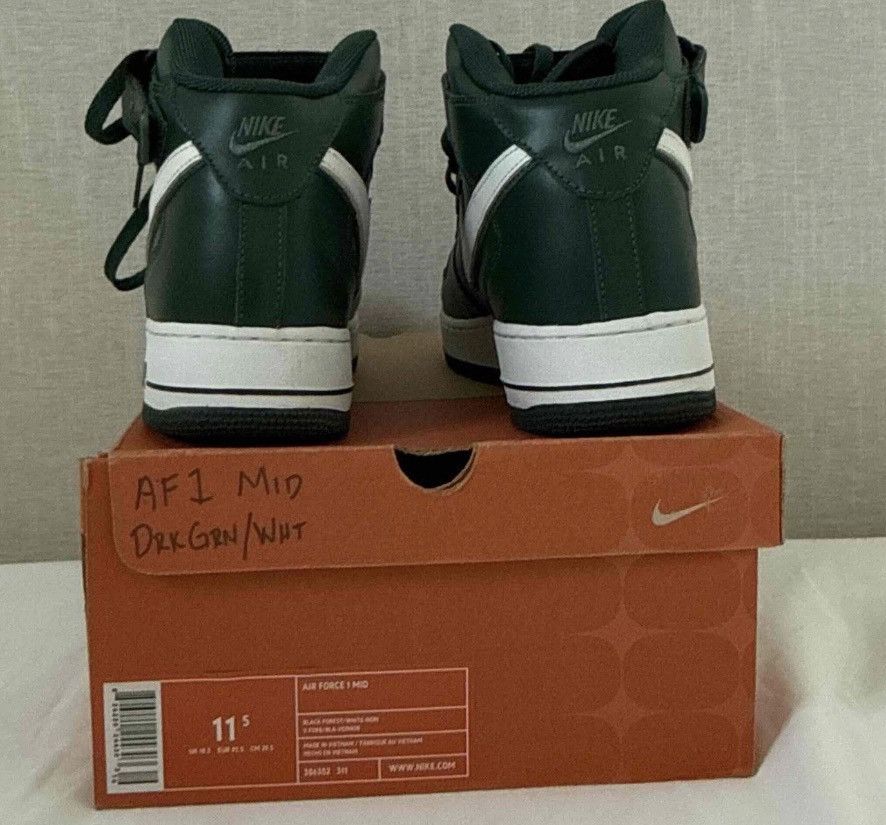 Nike Nike Air Force 1 Mid – Dark Green / White (Vintage Pair) Size US 11.5 / EU 44-45 - 5 Thumbnail