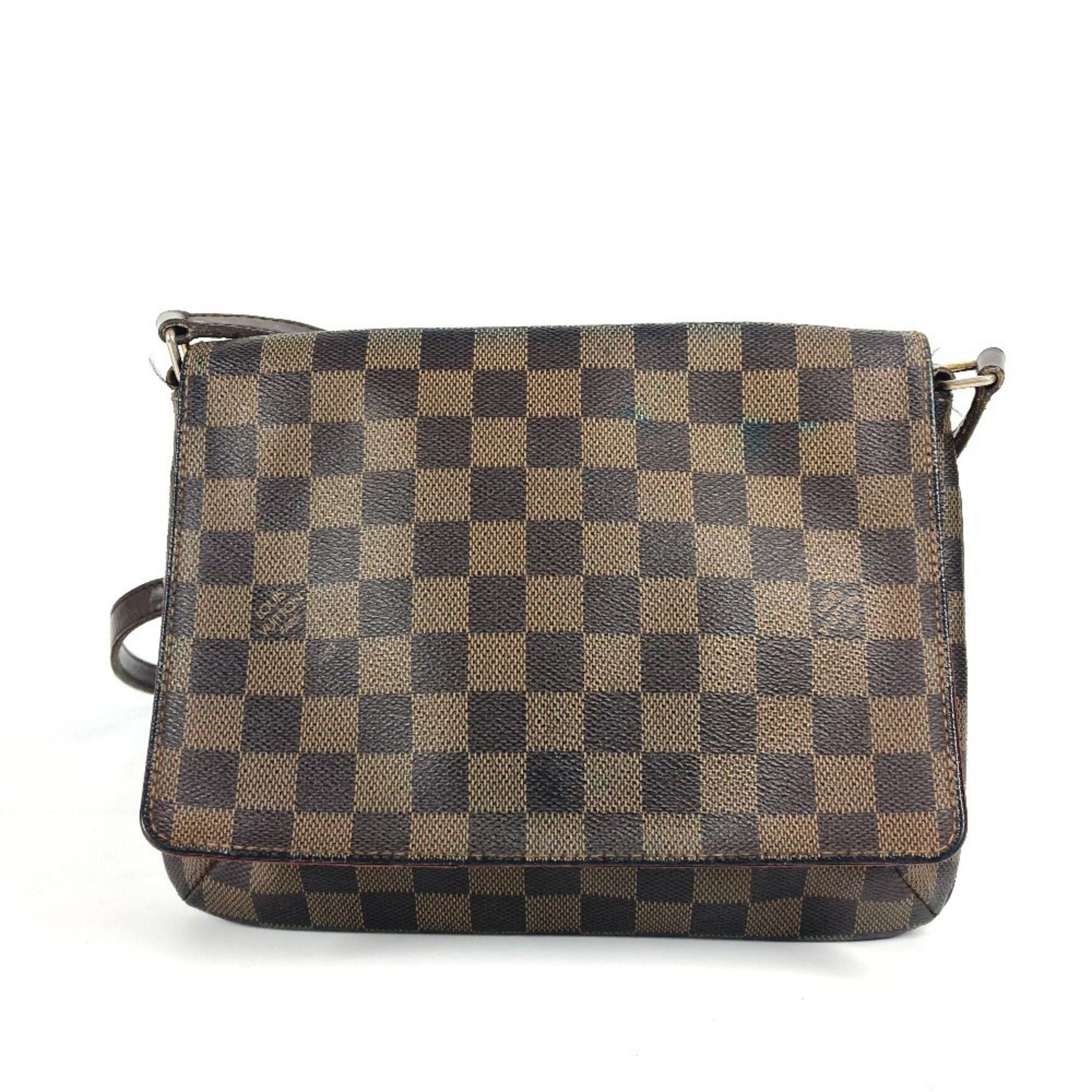 Louis Vuitton N51301 Damier Musette Tango Long Bag Crossbody Flap Pochette Shoulder Canvas Women's Ebene Brown