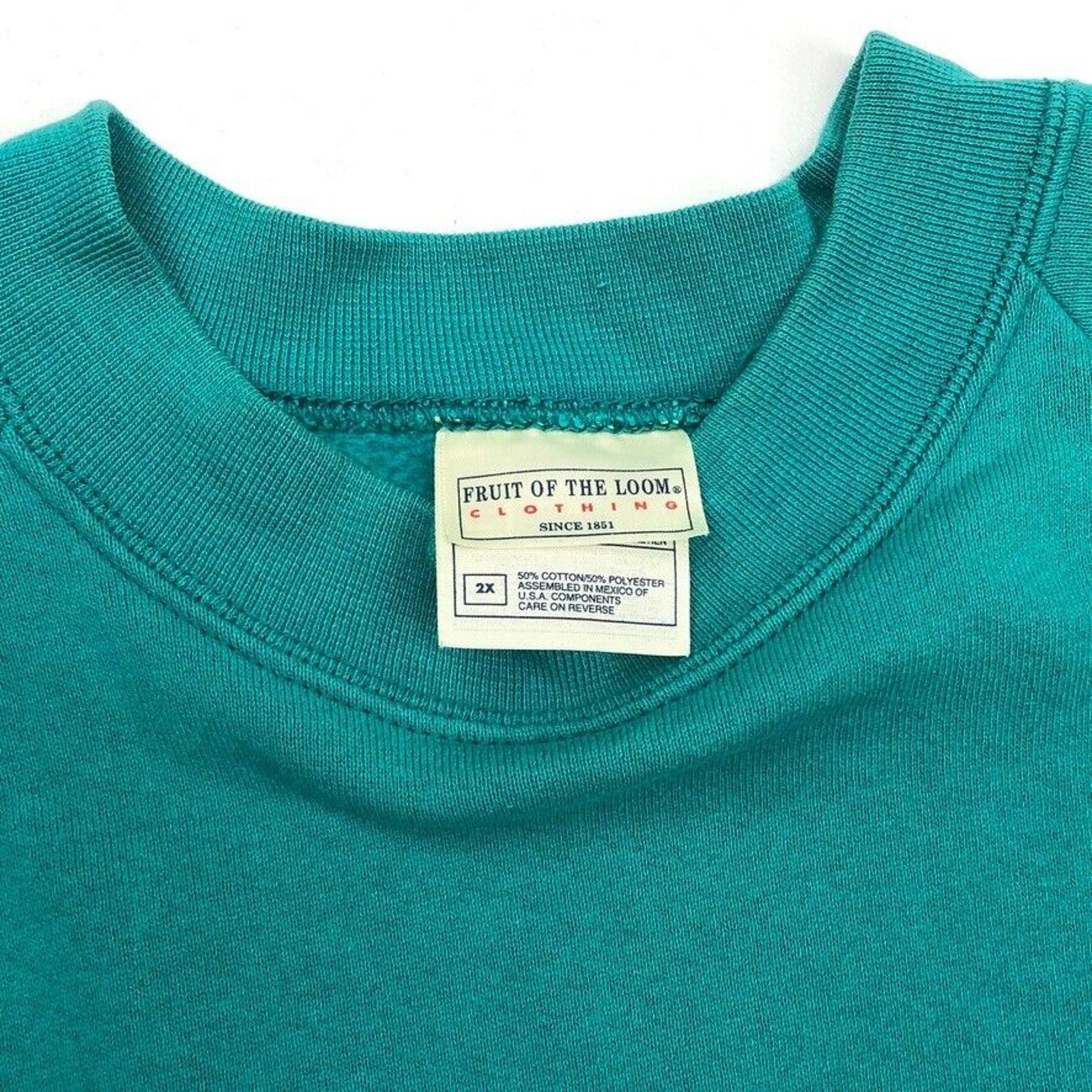 Fruit Of The Loom × Vintage Vintage 90s Fruit Of The Loom Teal Green Crewneck Sweater Size US XXL / EU 58 / 5 - 4 Thumbnail