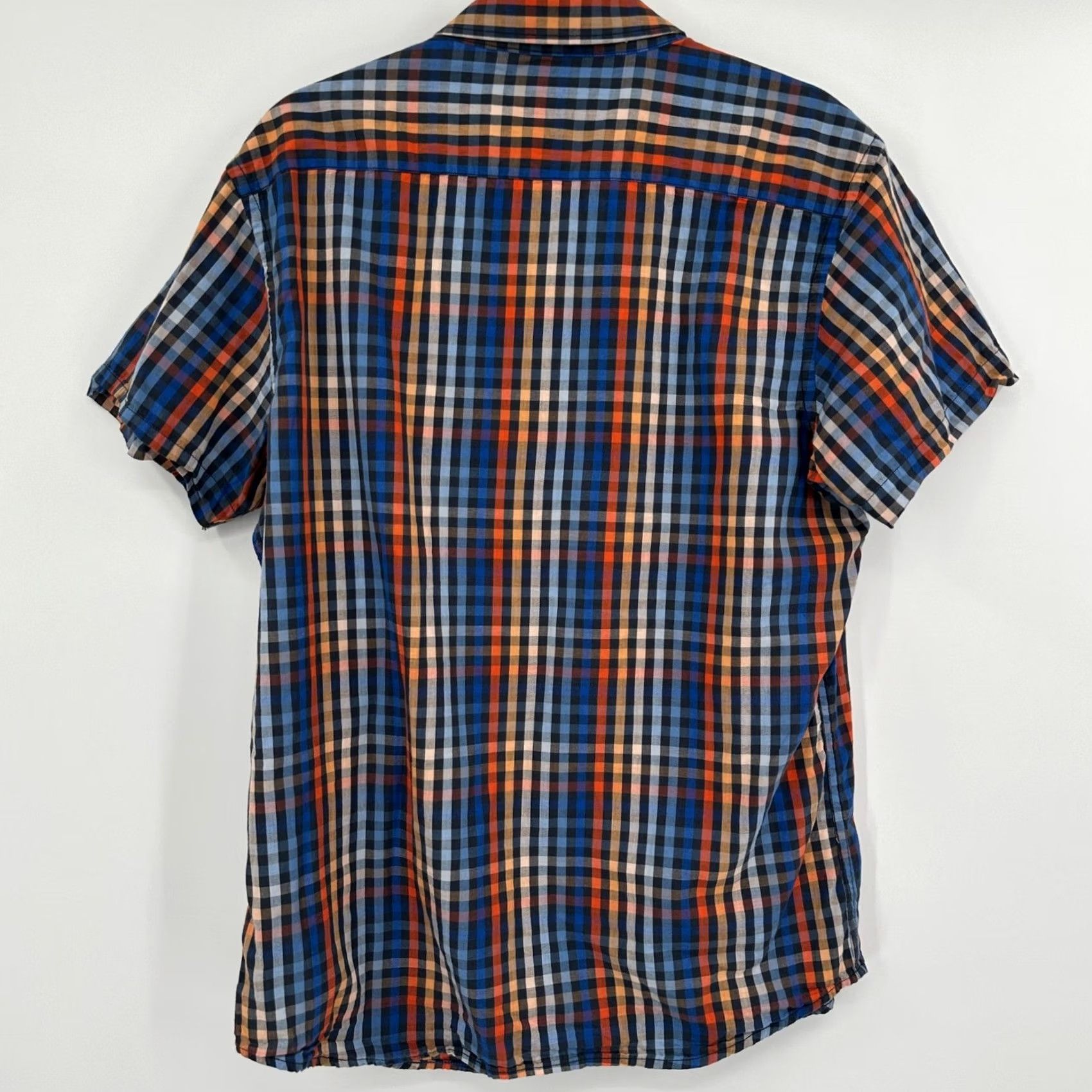 Wrangler Wrangler Shirt Plaid Short Sleeve Button-Down Mens XL Slim Fit Blue Orange Black Casual Shirt Accessories: Button, Chest Pocket, W Logo Size US XL / EU 56 / 4 - 7 Thumbnail