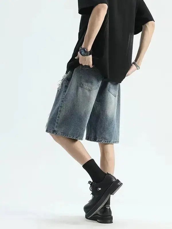 Japanese Brand Loose straight leg ripped denim shorts Size US 32 / EU 48 - 2 Thumbnail