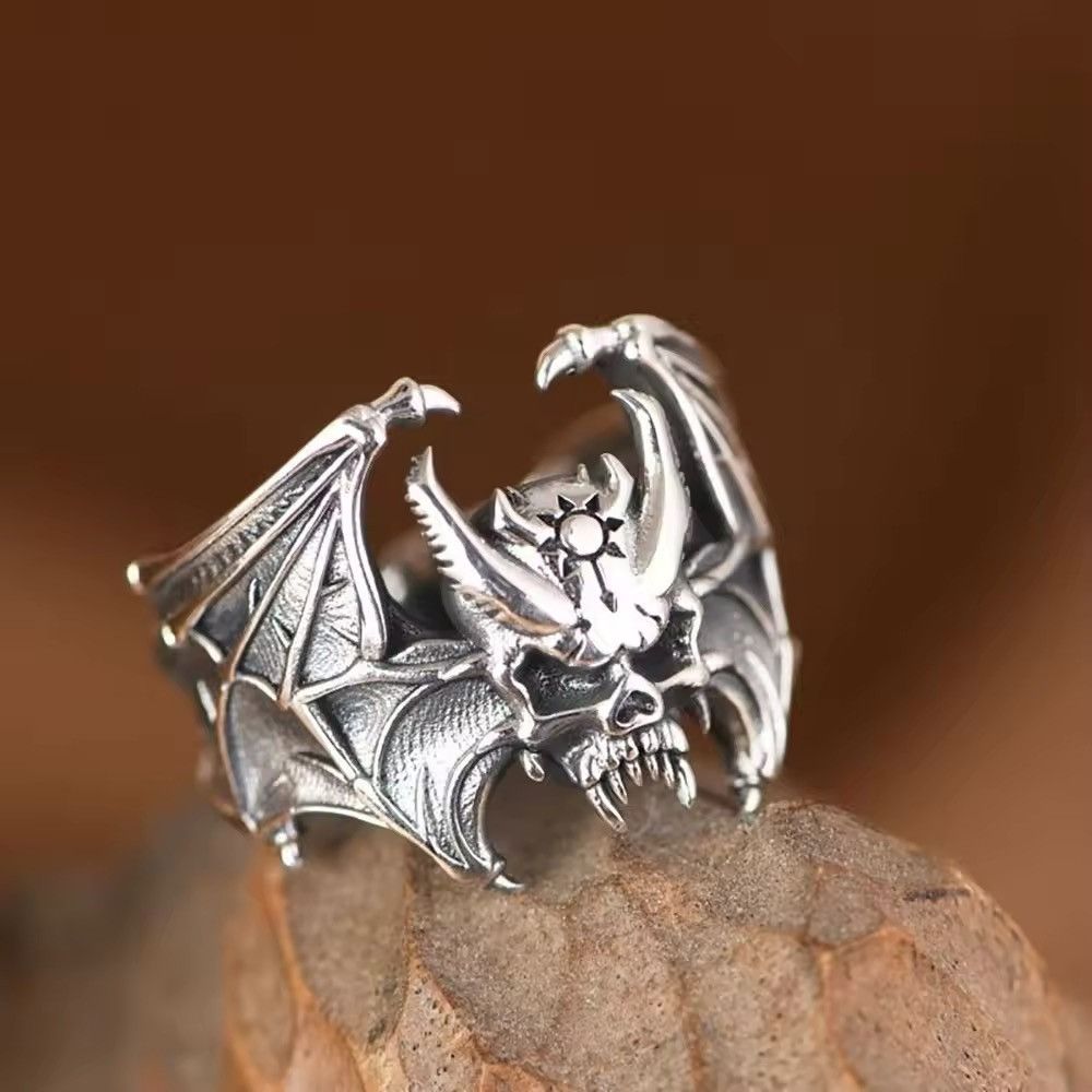 Vintage Skull Bat Adjustable Ring Size ONE SIZE - 1 Thumbnail