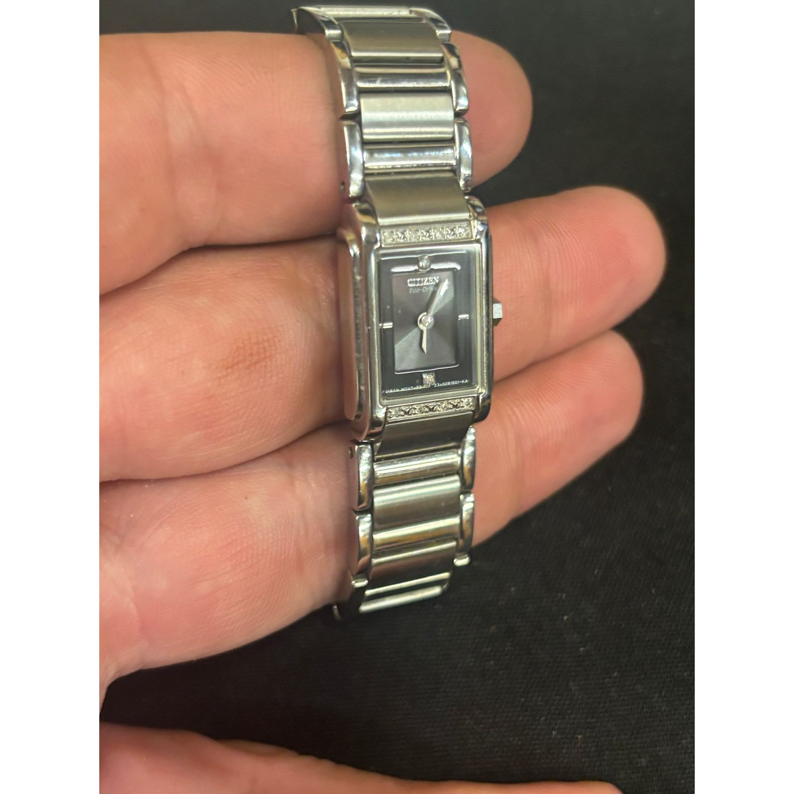 (B).Stroy Citizens Eco-Drive Black Dial Silver Tone Women’s Watch! Size ONE SIZE - 2 Thumbnail