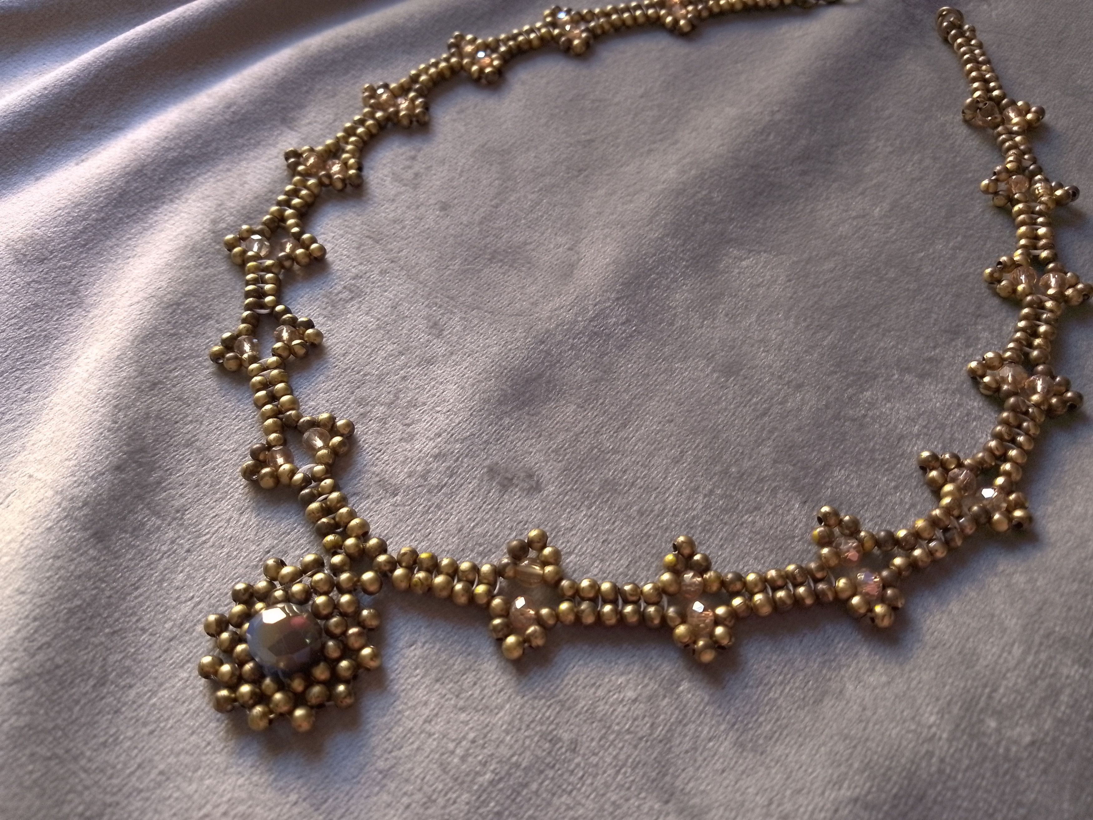 Handmade Necklace Vintage Brass Blue Crystal Pendant Elegant Pattern Size ONE SIZE - 8 Thumbnail