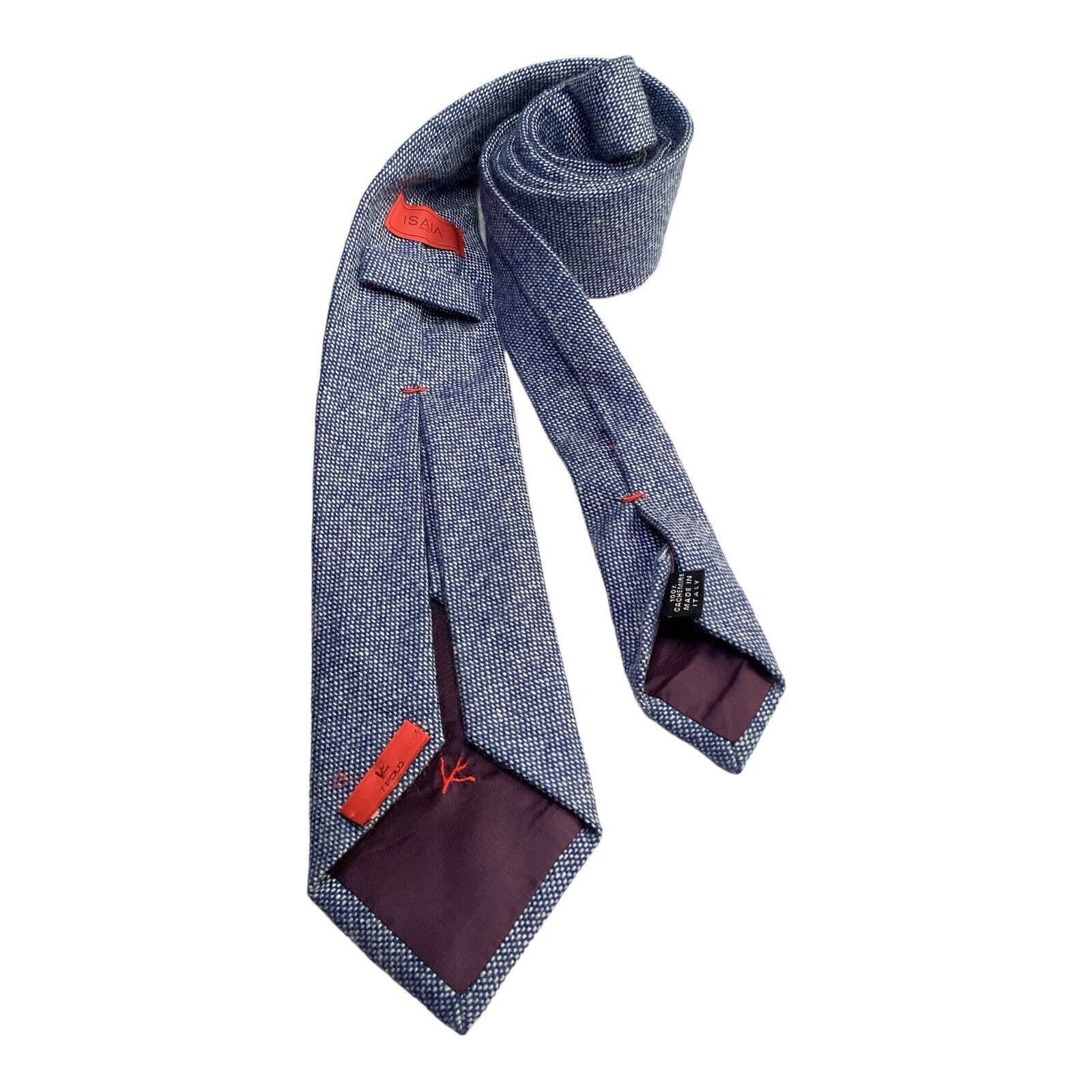 Isaia ISAIA NAPOLI 7FOLD Blue Cashmere Tie Made In Italy W: 3.2" Size ONE SIZE - 2 Thumbnail