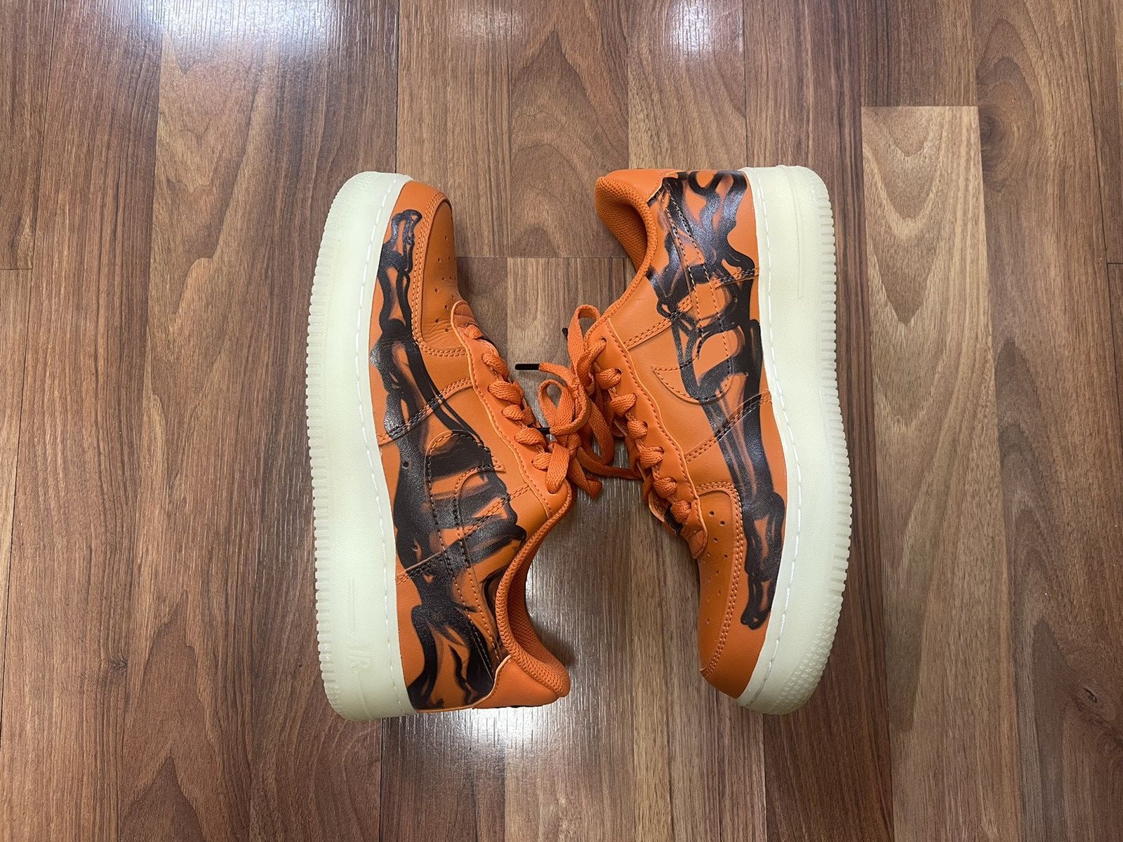 image of Nike Air Force 1 Orange Skeleton Halloween Size 5.5 Shoes, Men's