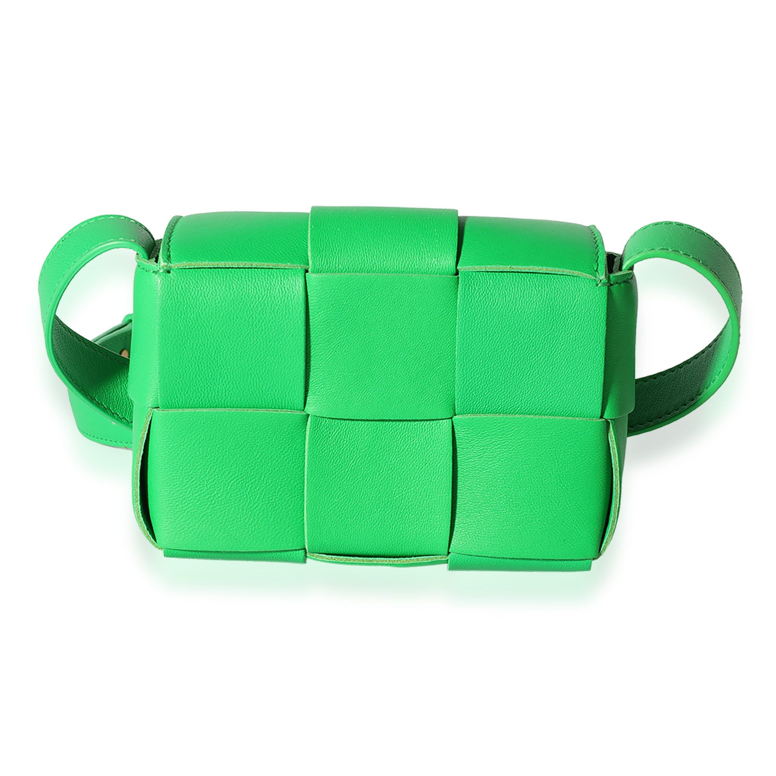 image of Bottega Veneta Parakeet Intrecciato Lambskin Mini Cassette Bag in Green, Women's