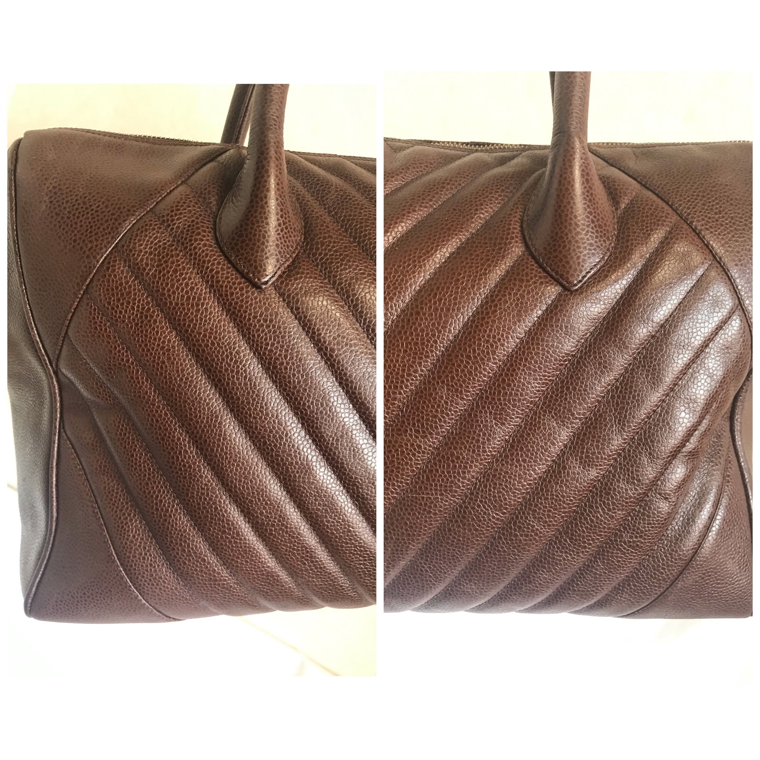 Chanel Vintage CHANEL brown caviarskin v stitch, chevron style bag, Size ONE SIZE - 4 Thumbnail