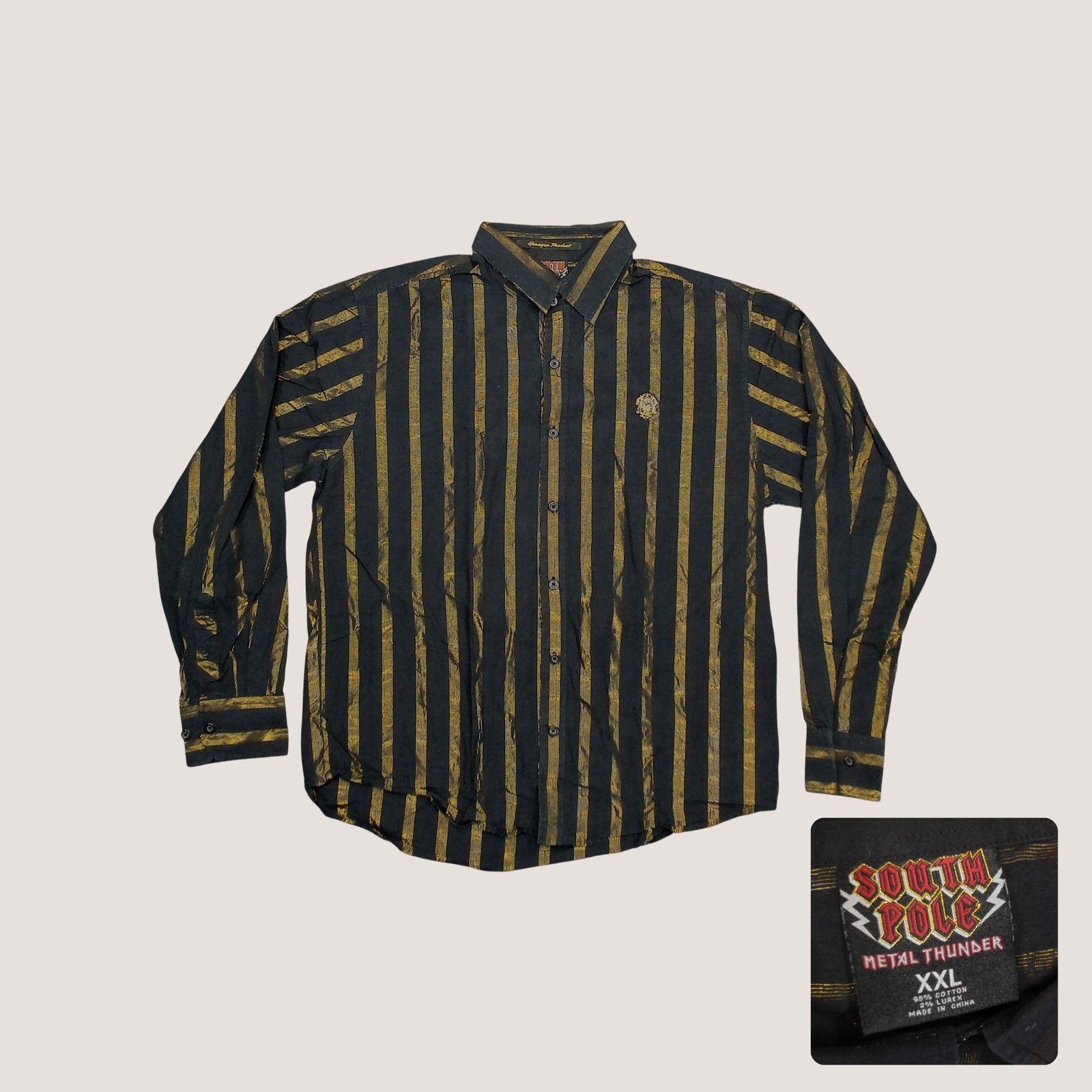 Southpole South Pole Vintage Y2K Metal Thunder Lurex Striped Shirt XXL Size US XXL / EU 58 / 5 - 1 Thumbnail