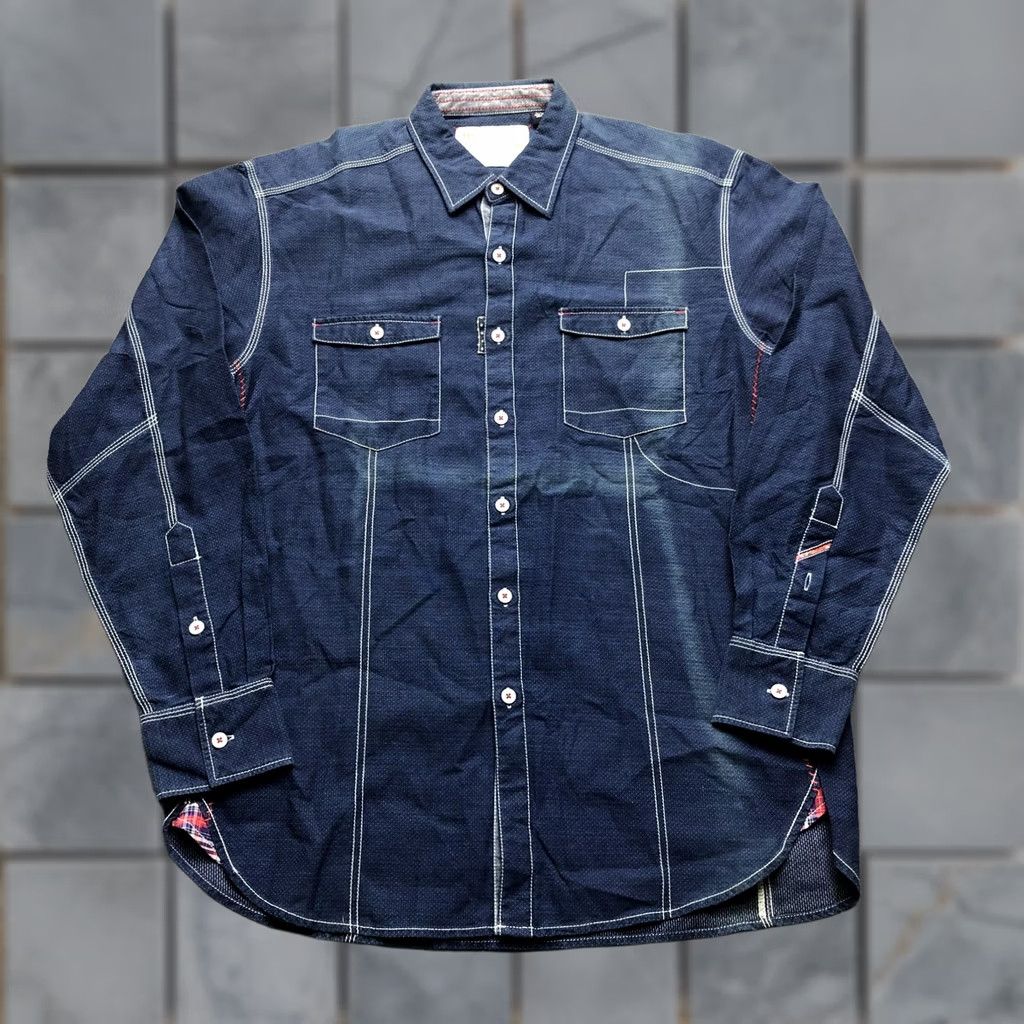 Robert Graham Robert Graham Jeans Shirt Mens Large Blue Denim Long Sleeve Button Up Pockets Size US L / EU 52-54 / 3 - 1 Thumbnail