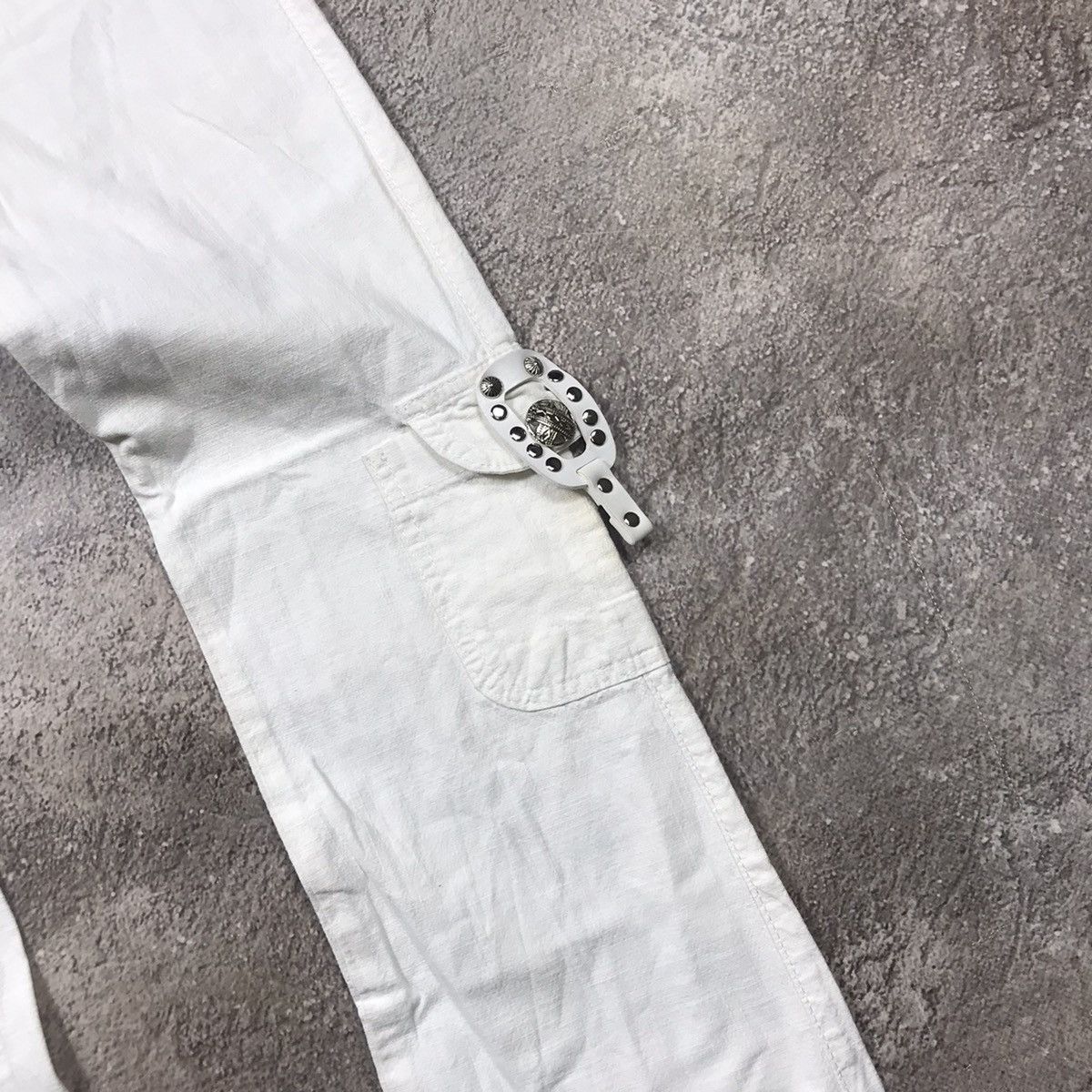 Vintage Y2K White Distressed Cargo Pants Baggy Wide Leg Streetwear M Size 23" - 3 Thumbnail