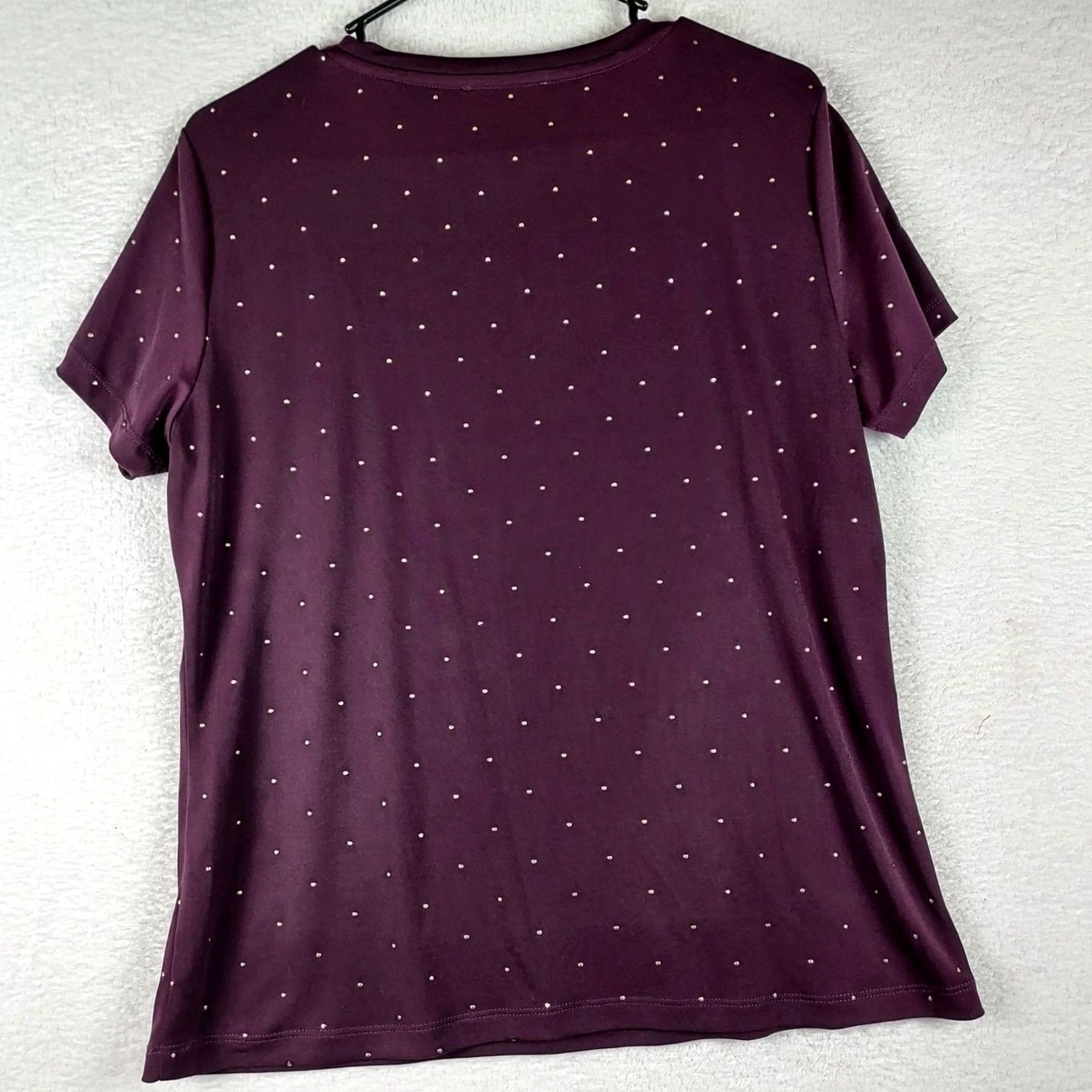 Calvin Klein Calvin Klein Womens Blouse Short Sleeve Knit Top Studded Plum Burgundy Collection Regular L Womens Size L / US 10 / IT 46 - 2 Thumbnail