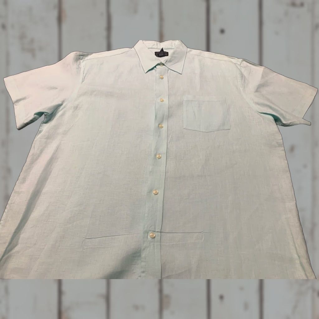 Vintage VINTAGE Cezani Linen Button-Up Shirt Mint Green XL Short Sleeve Mens Size US XL / EU 56 / 4 - 1 Thumbnail