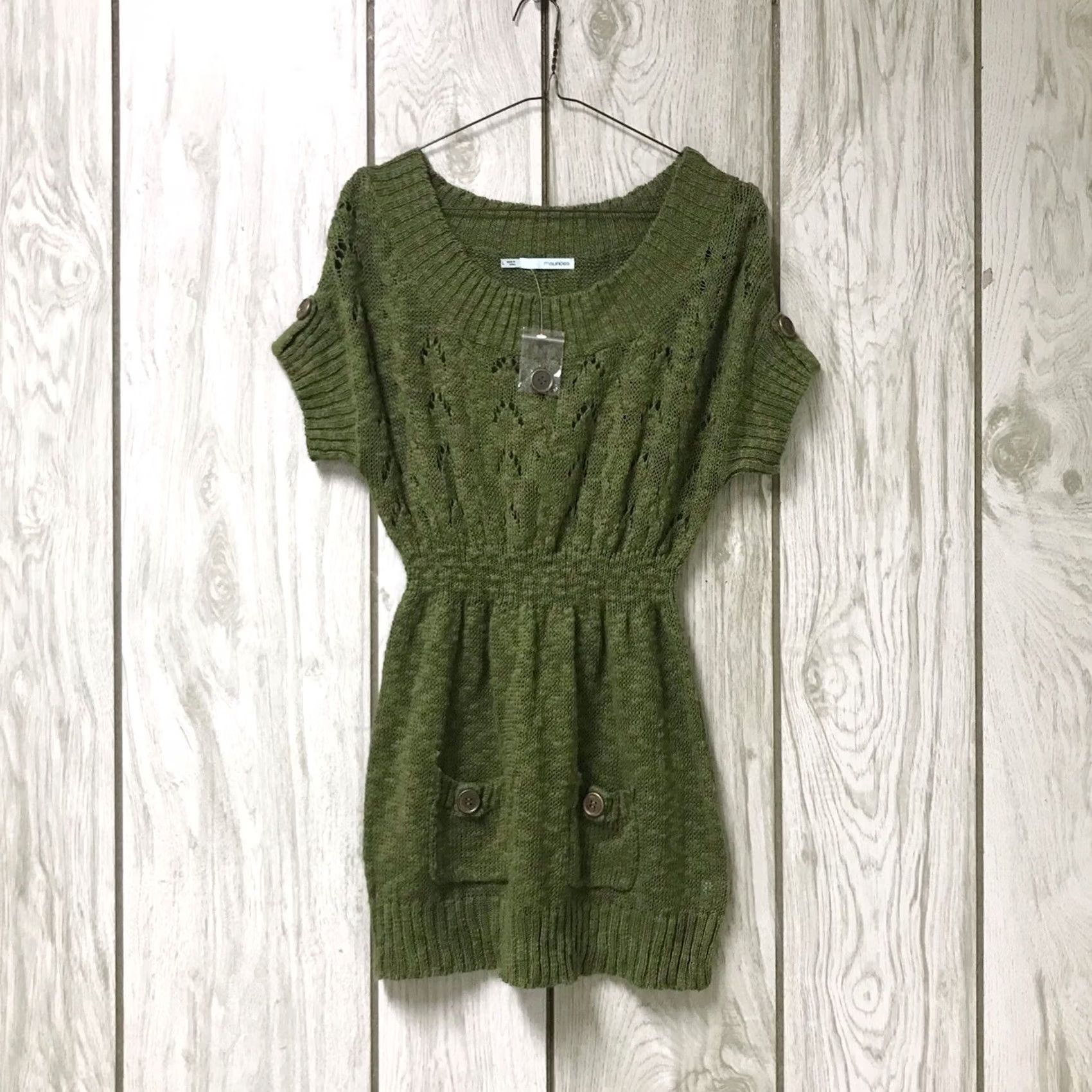 Vintage Maurices Women Olive Green Empire Waist Open-Knit Cap Sleeve Tunic Sweater L Size L / US 10 / IT 46 - 2 Thumbnail