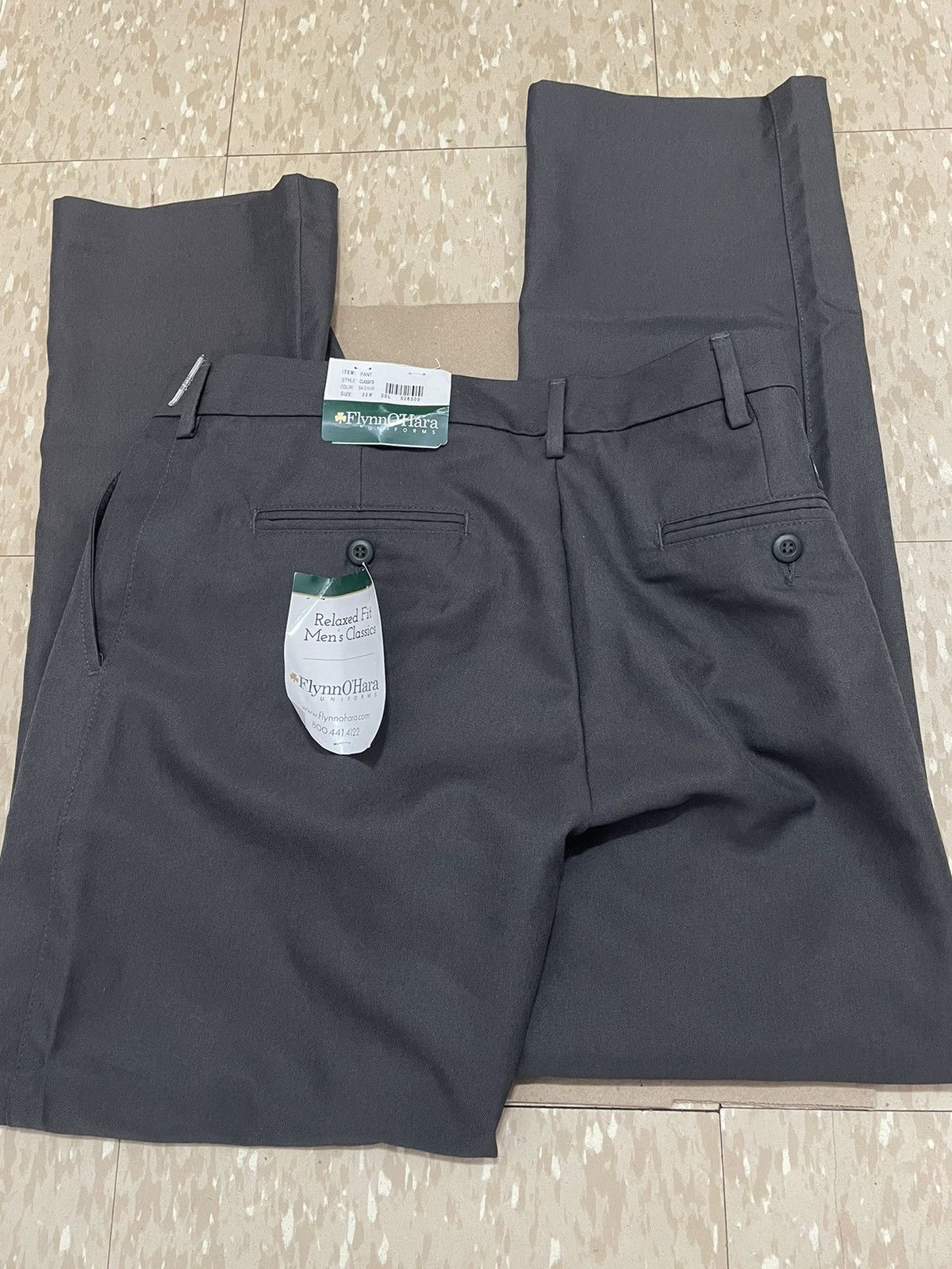Designer Flynn O'Hara Uniform Men's Gray Pants relaxed fit SIze 33x Size US 33 - 1 Thumbnail