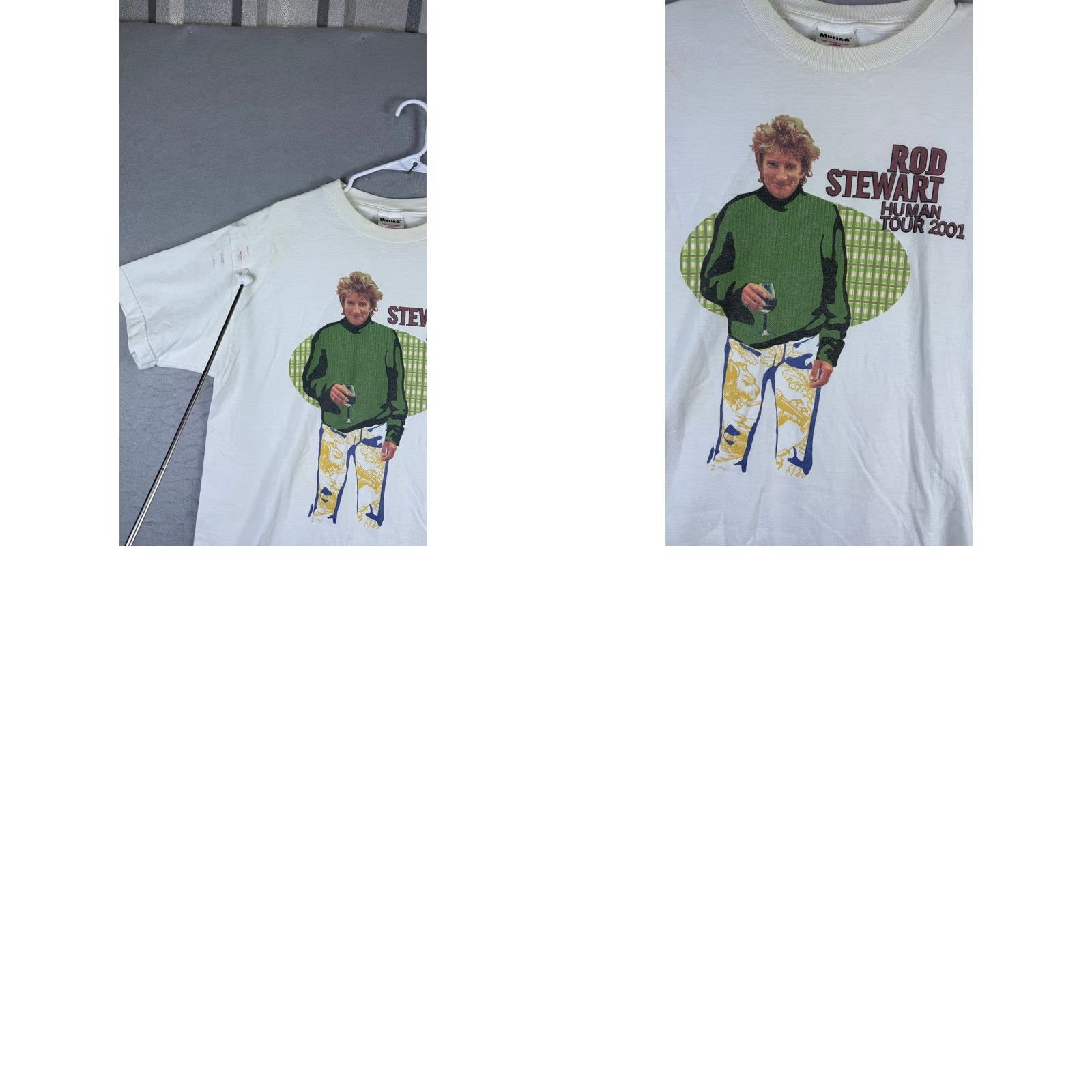 Vintage Murina Rod Stewart Concert T-Shirt Mens Large White 2001 Human Tour Graphic Size US L / EU 52-54 / 3 - 8 Thumbnail